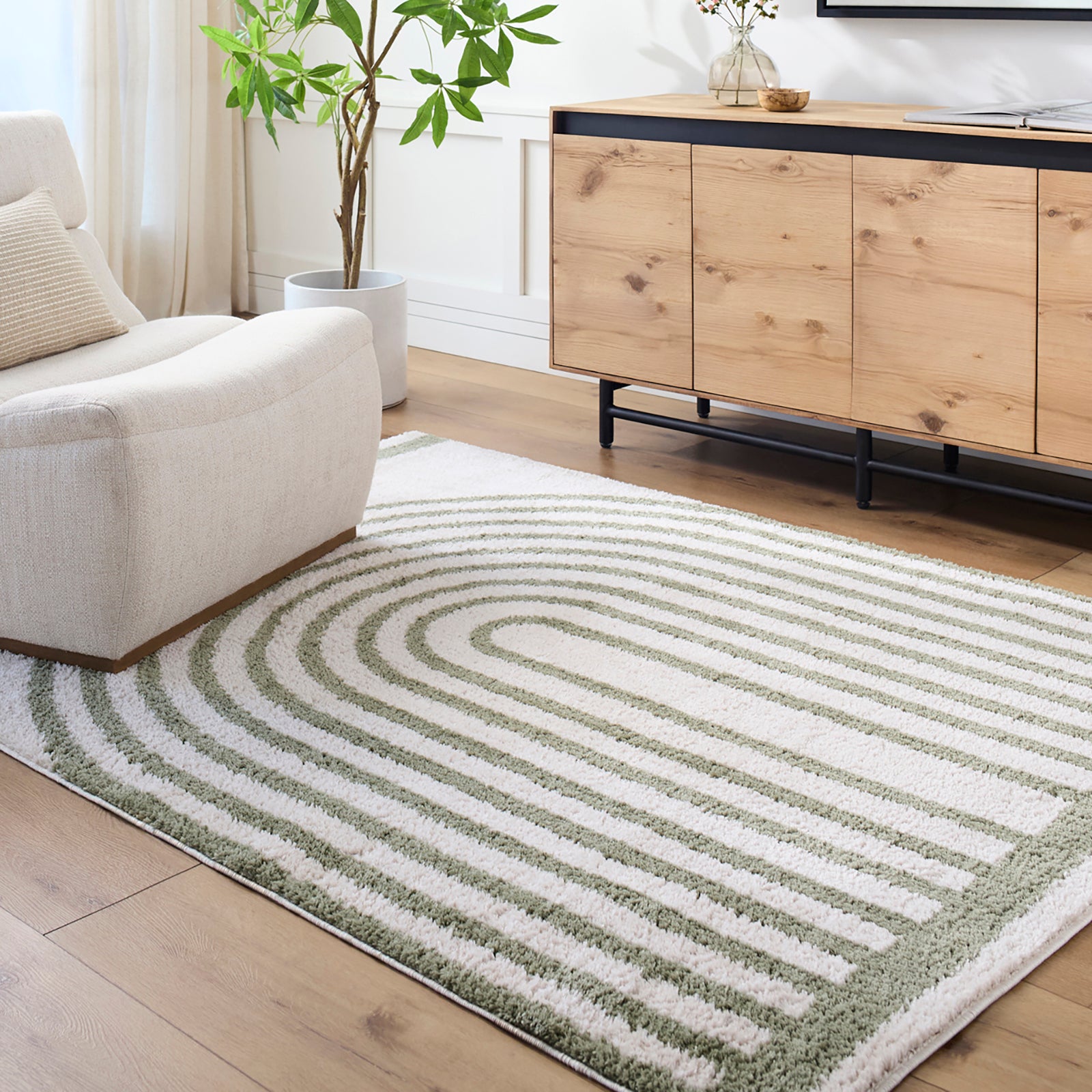 LUCILE Machine Washable Modern Shaggy Grass Green Area Rug