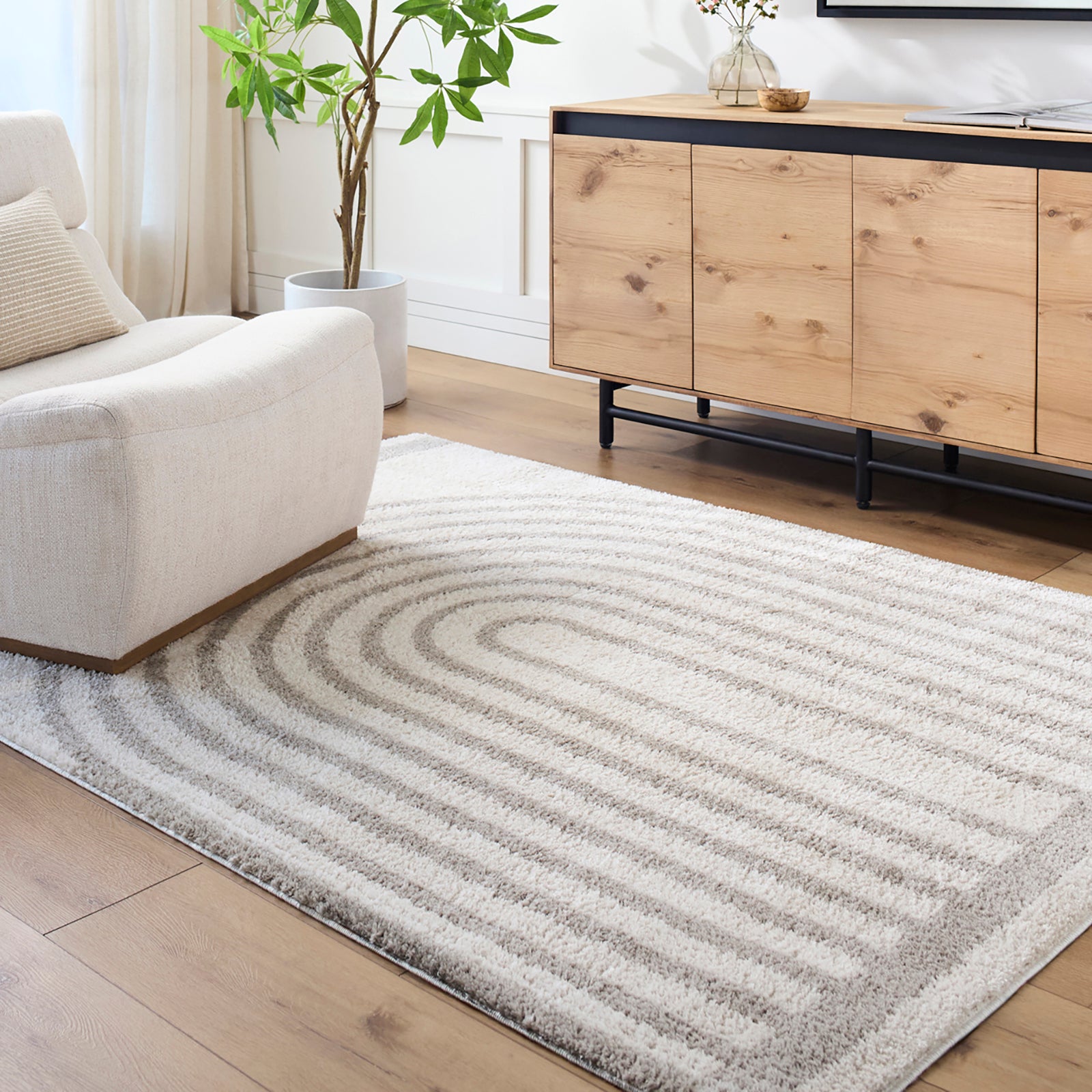 LUCILE Machine Washable Modern Shaggy Medium Grey Area Rug