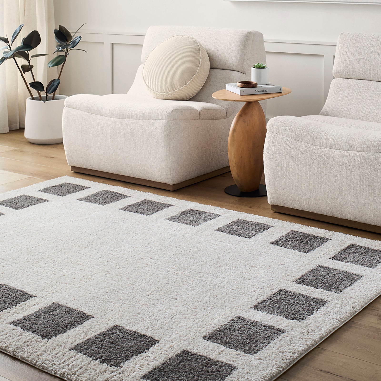 AMINE Machine Washable Modern Shaggy Charcoal Area Rug