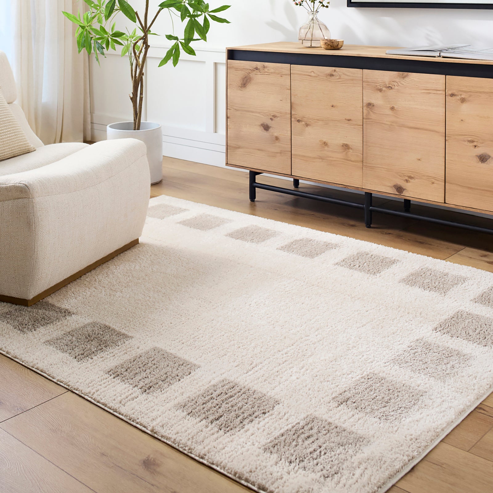 AMINE Machine Washable Modern Shaggy Medium Grey Area Rug