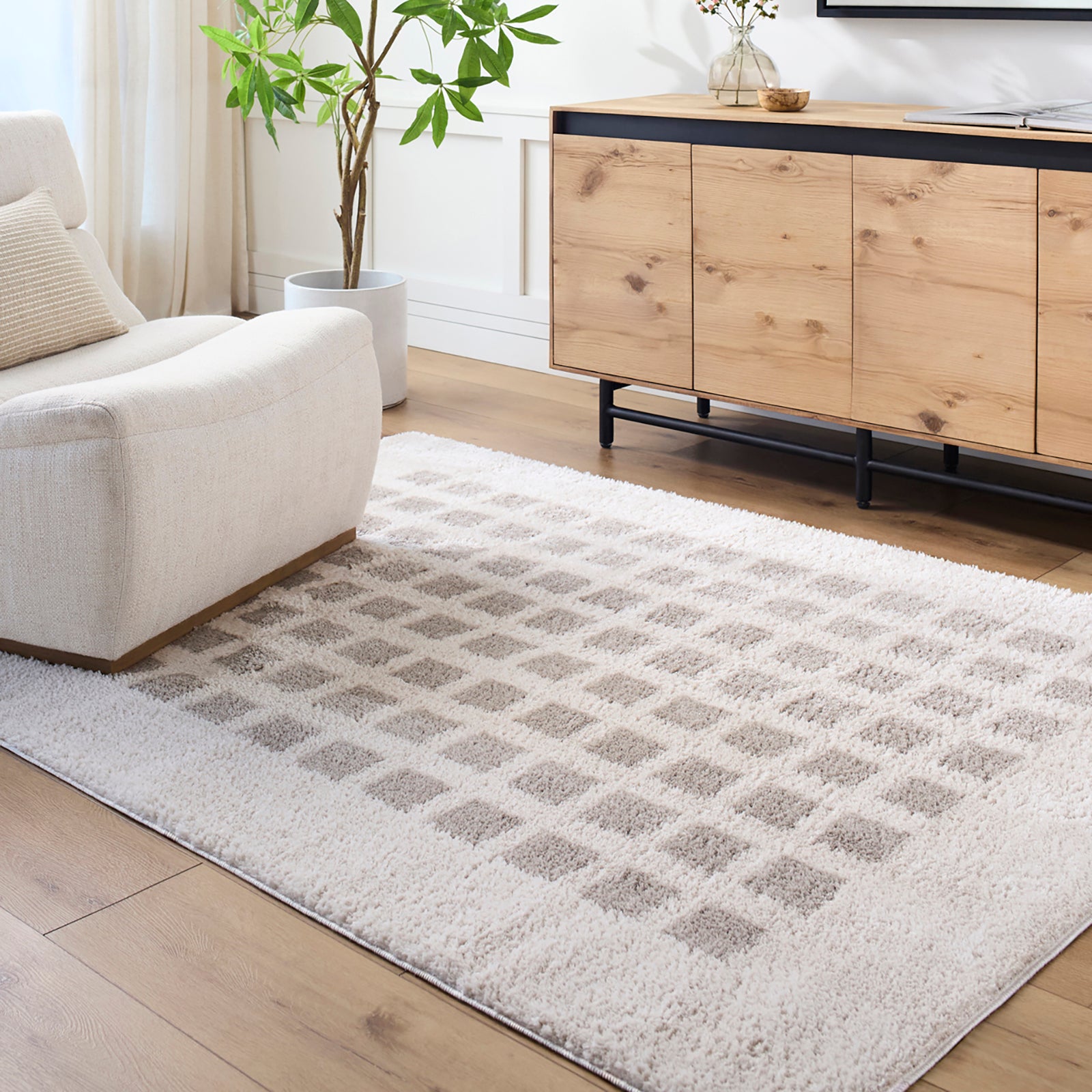 LAURINE Machine Washable Modern Shaggy Medium Grey Area Rug