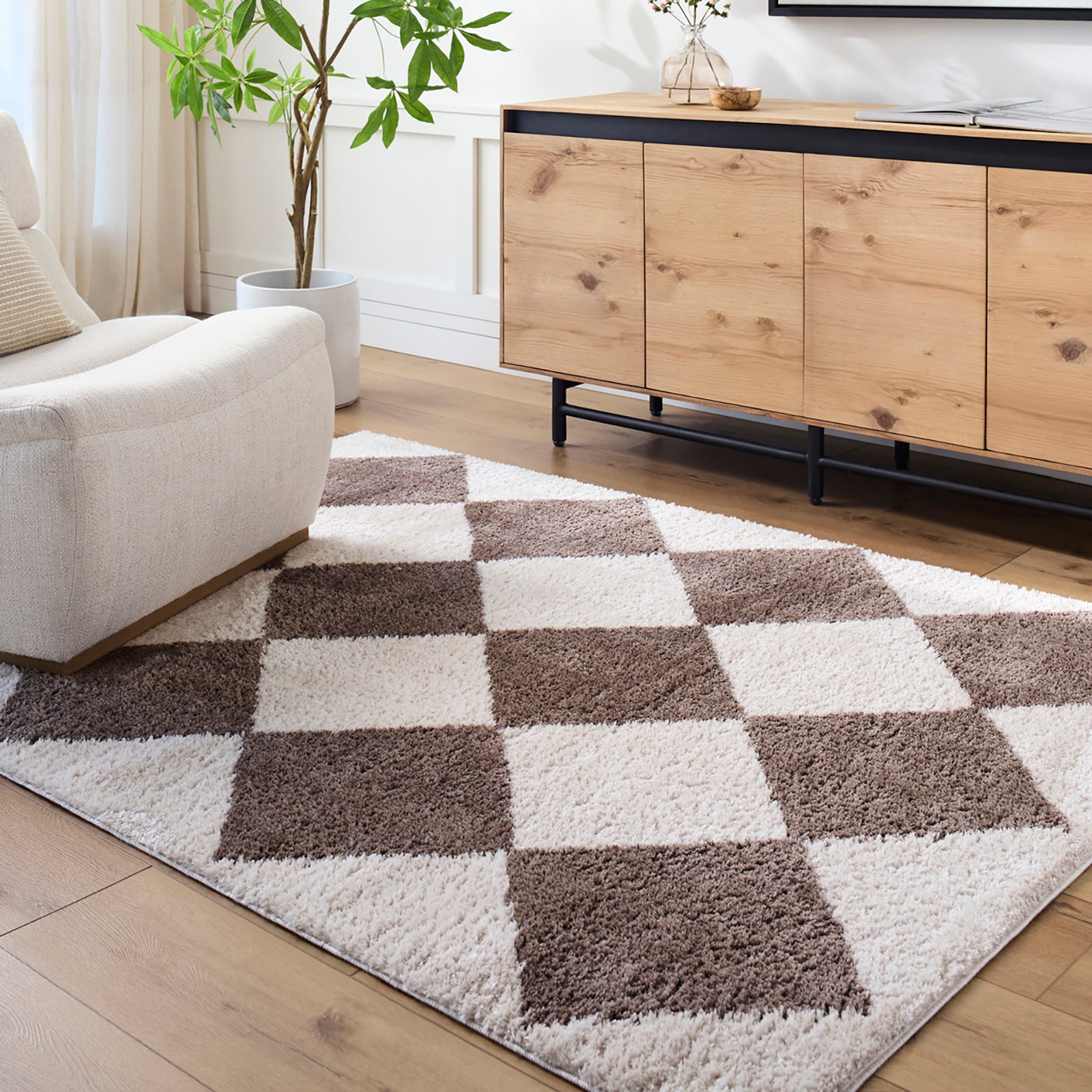 DELINE Machine Washable Modern Shaggy Dark Brown Area Rug