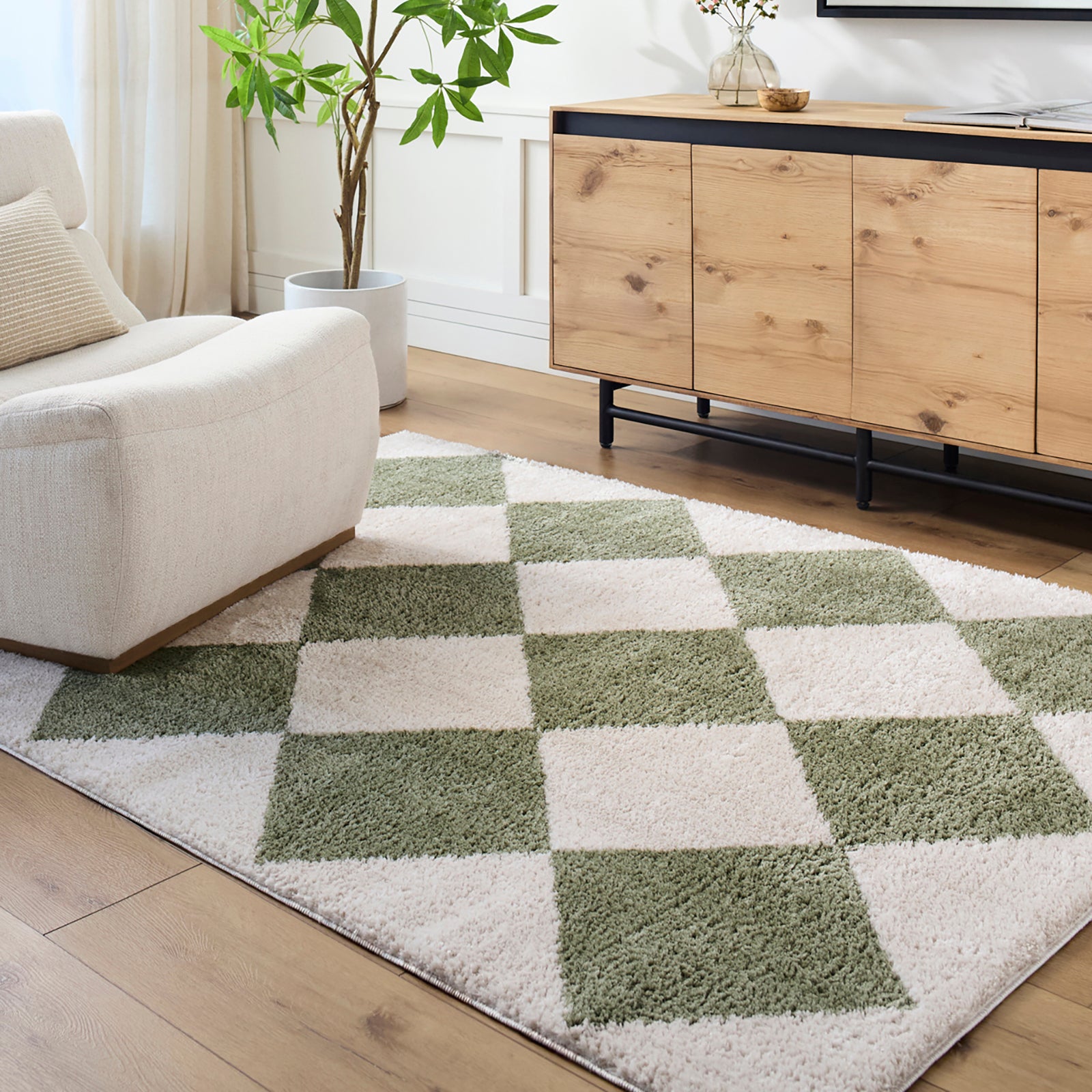 DELINE Machine Washable Modern Shaggy Grass Green Area Rug