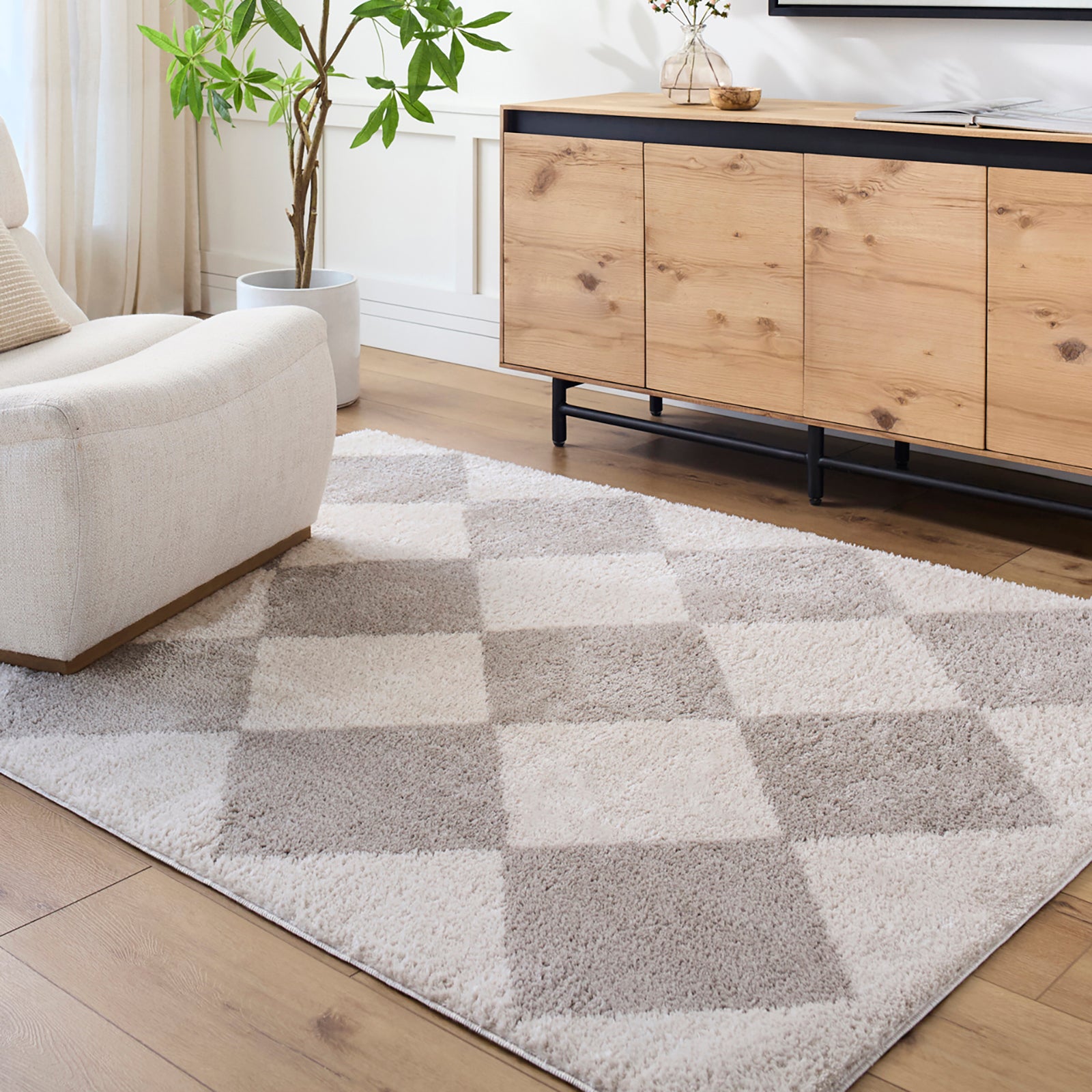 DELINE Machine Washable Modern Shaggy Medium Grey Area Rug