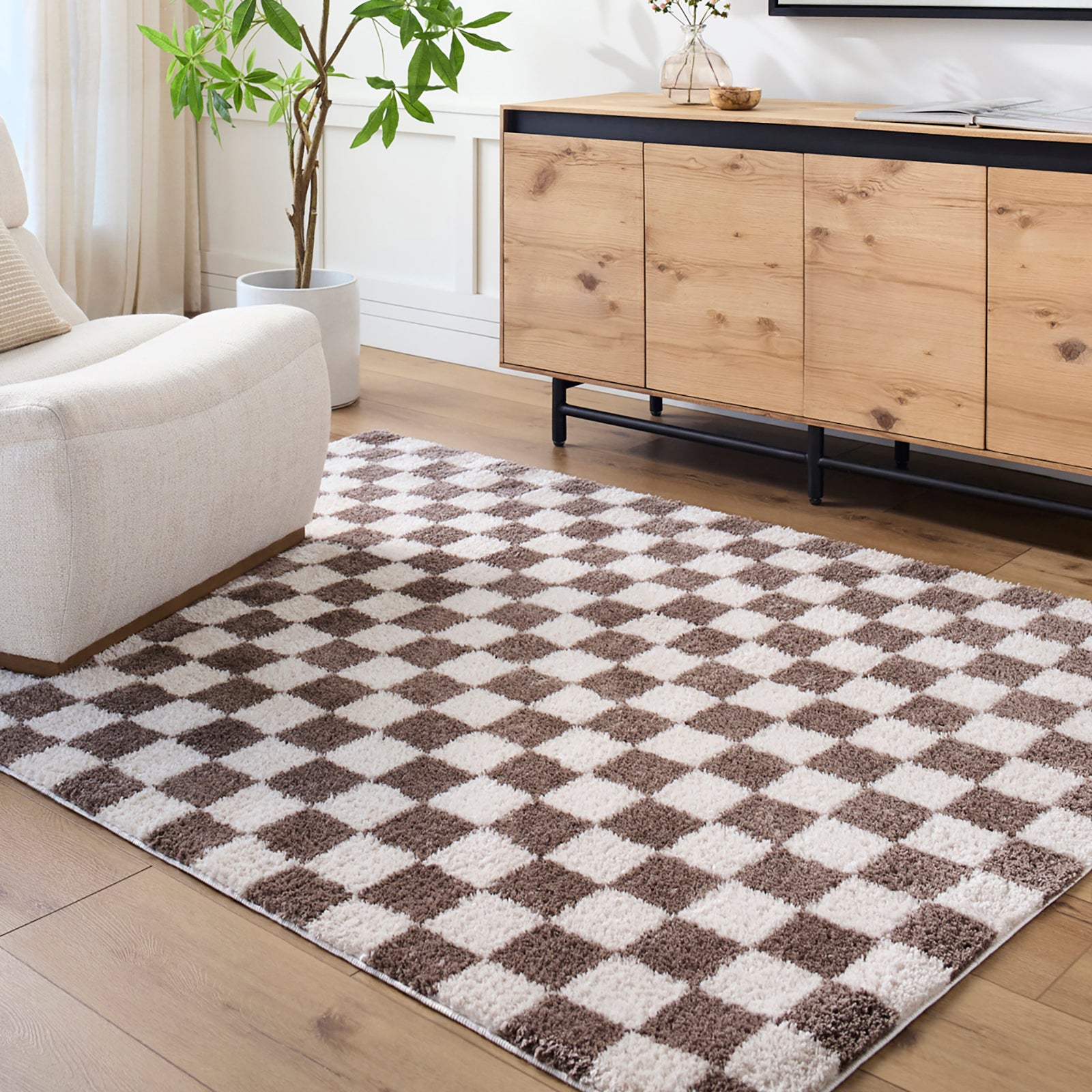 IZALINE Machine Washable Modern Shaggy Dark Brown Area Rug