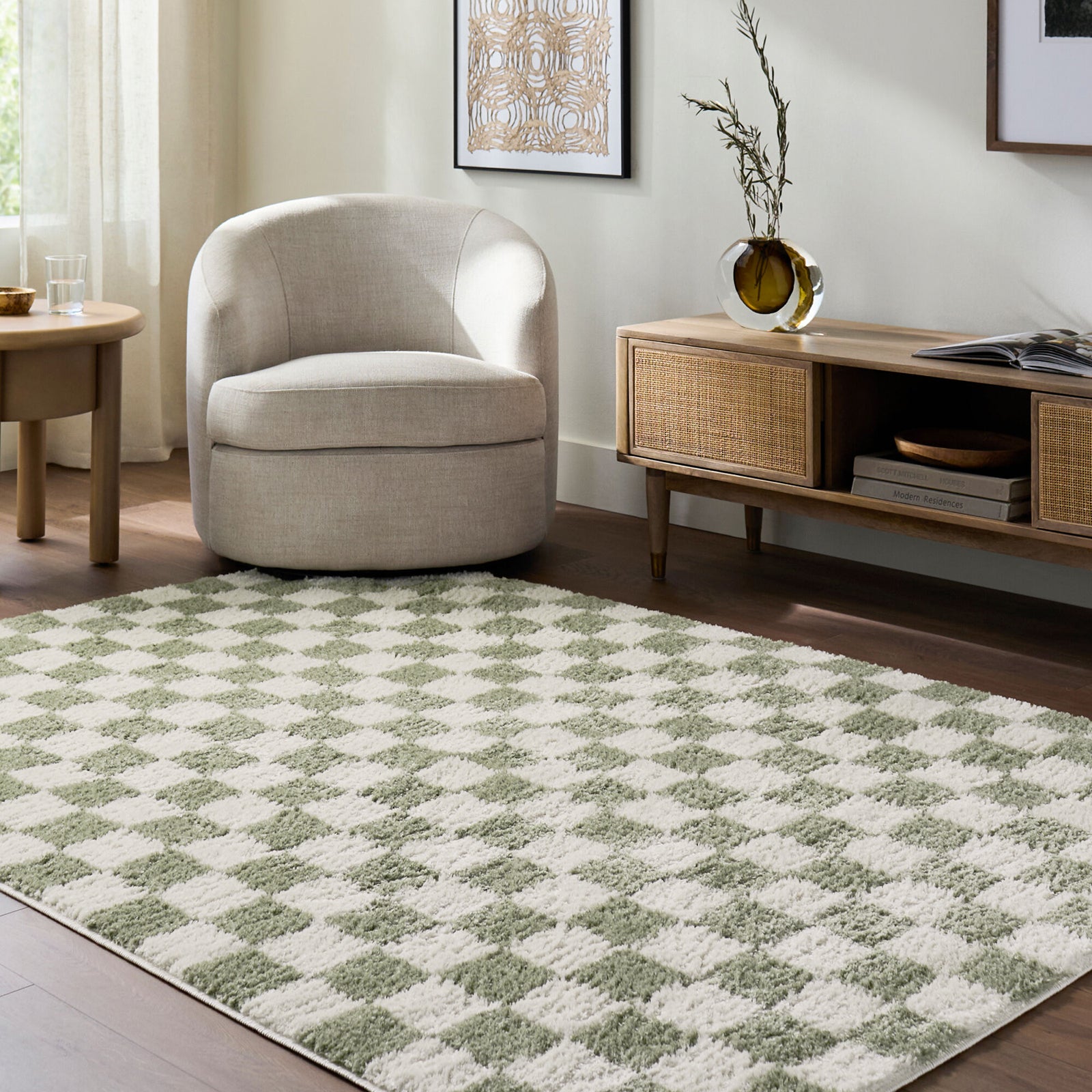 Fossay Shag Washable Checkered Rug