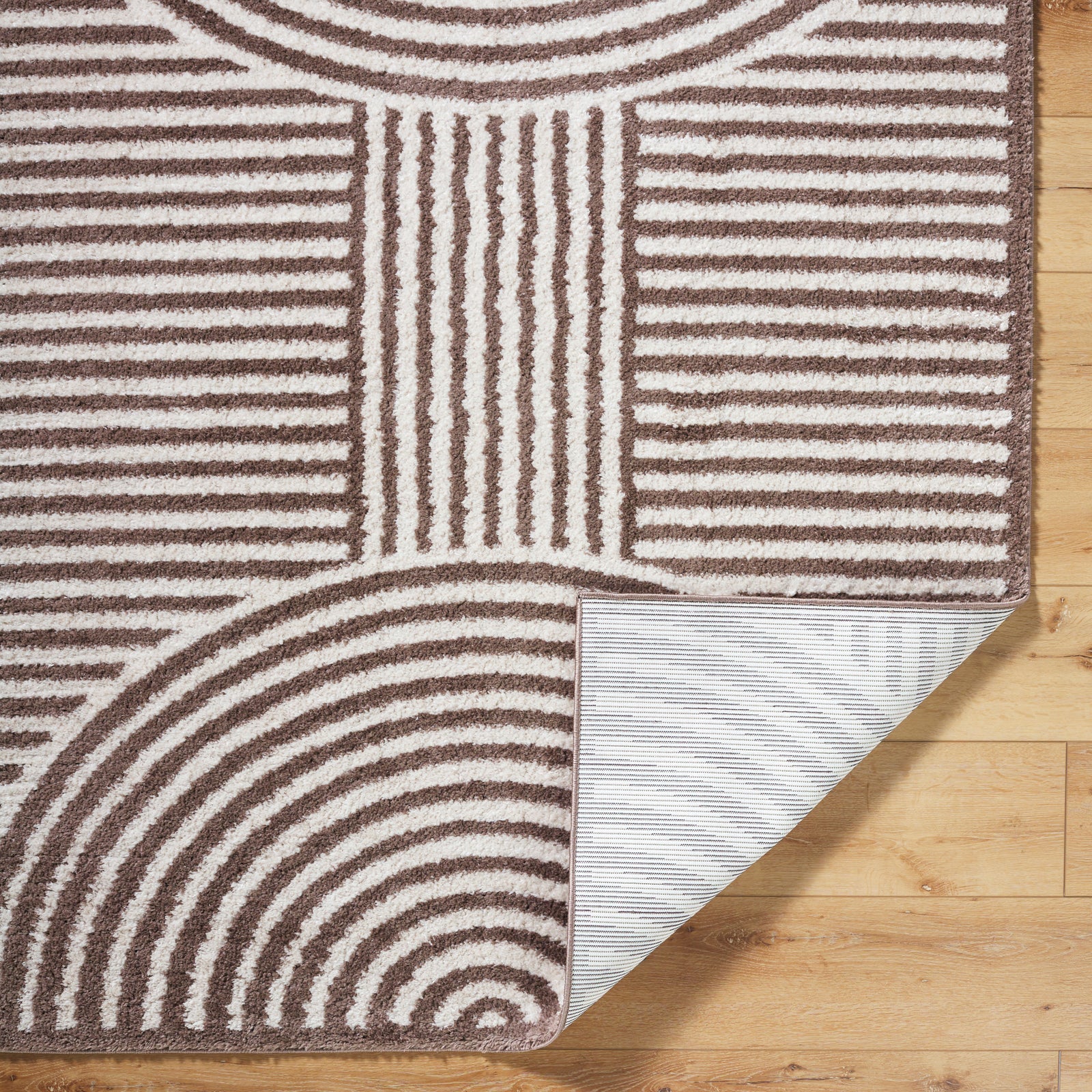 PAULINE Machine Washable Modern Shaggy Dark Brown Area Rug