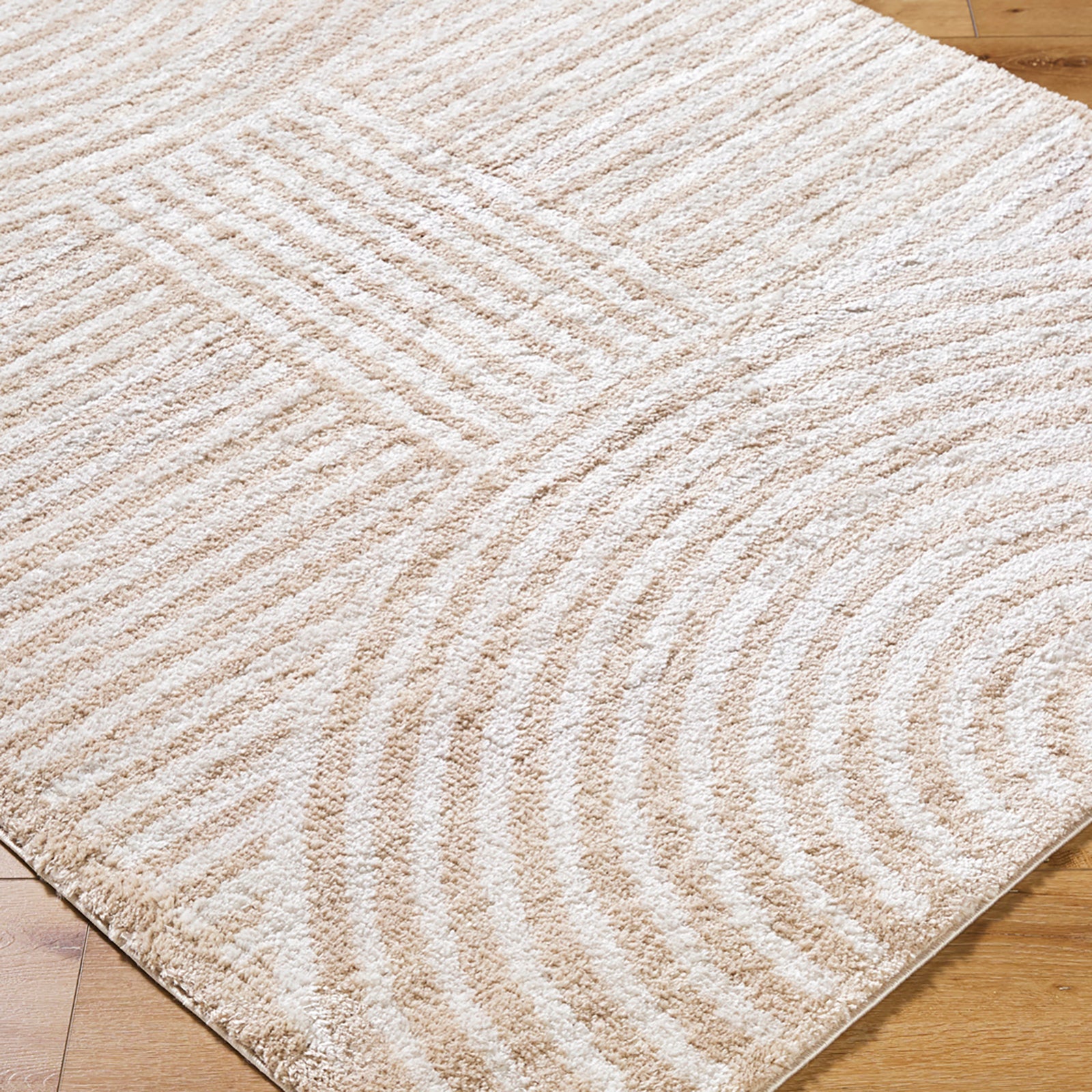 PAULINE Machine Washable Modern Shaggy Beige Area Rug