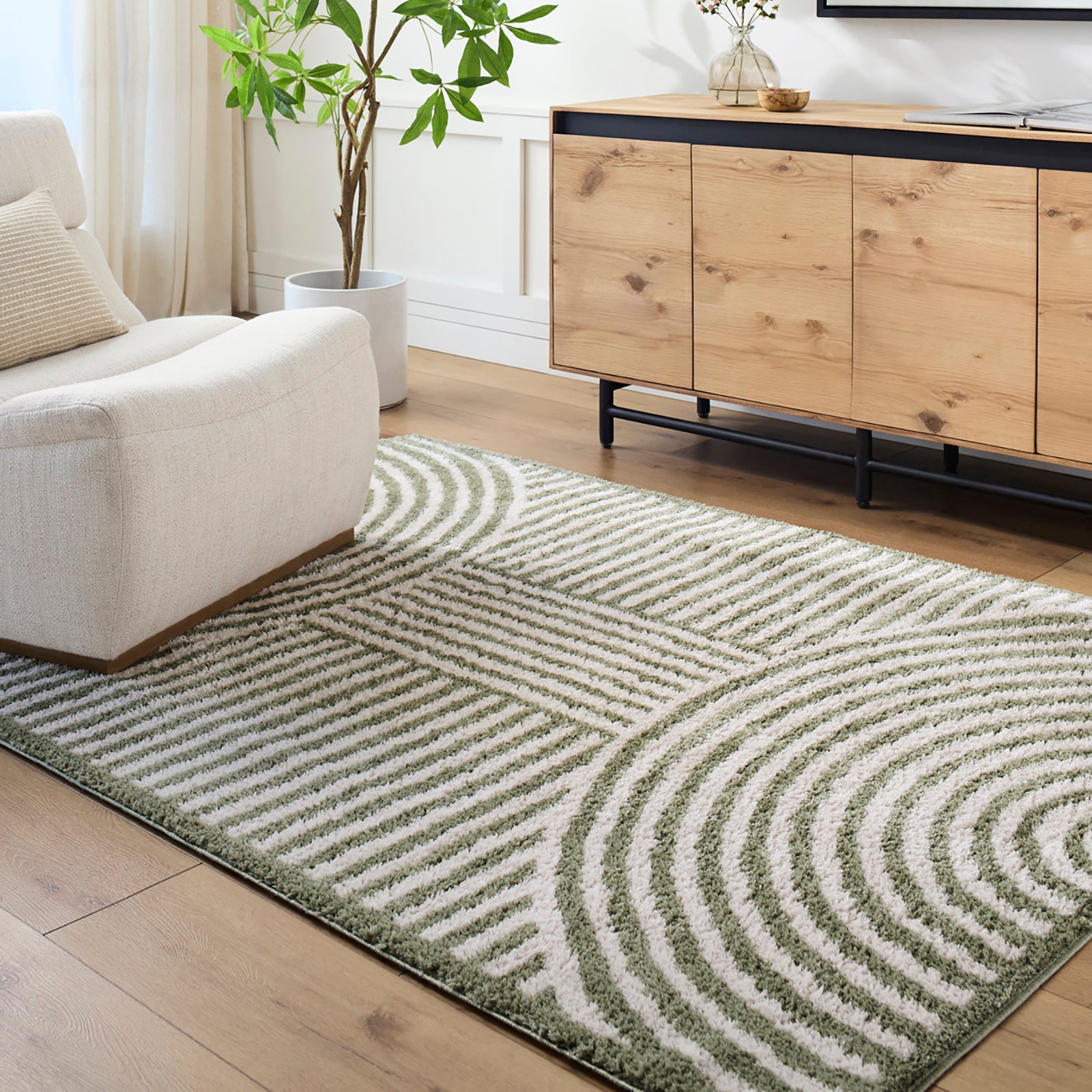 PAULINE Machine Washable Modern Shaggy Grass Green Area Rug