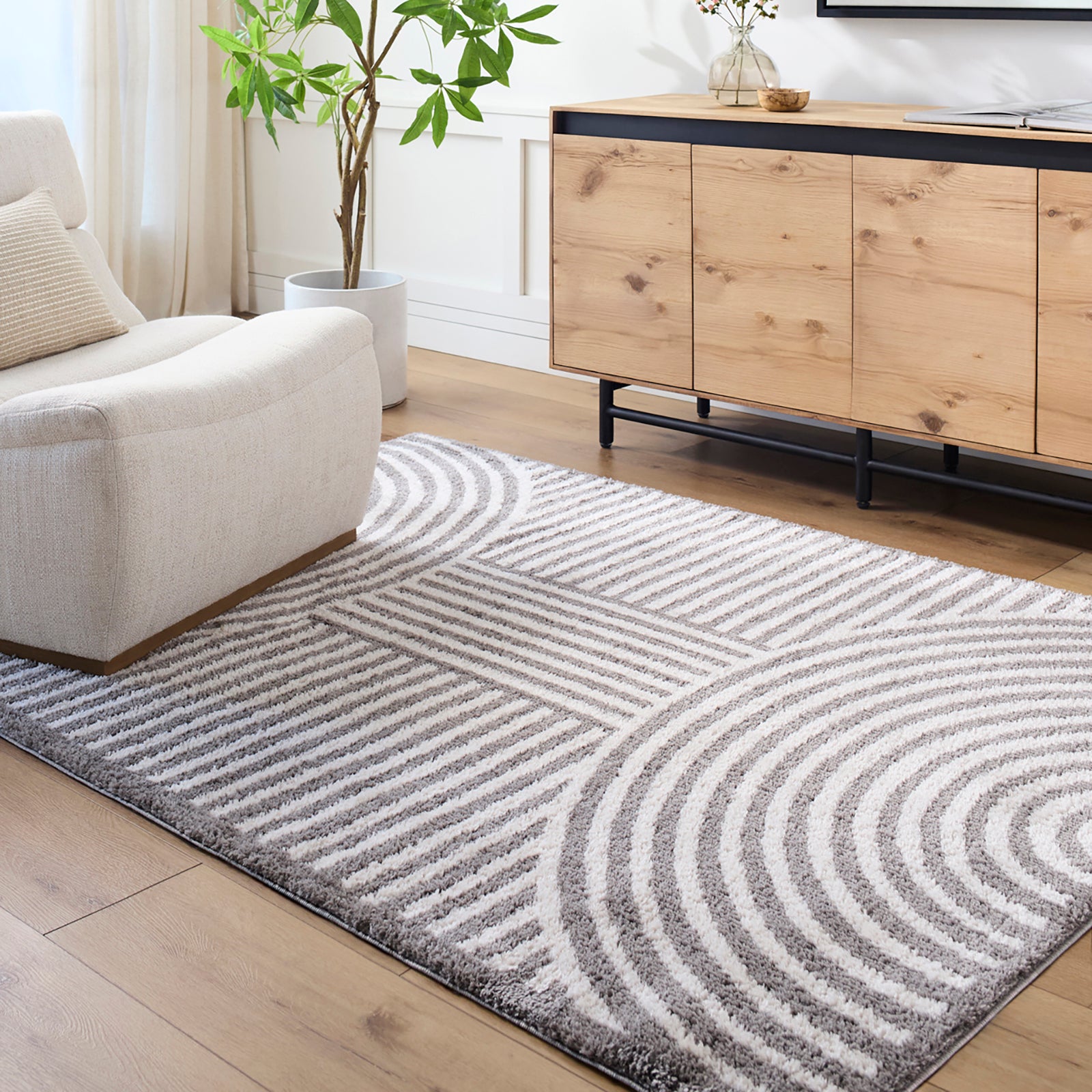 PAULINE Machine Washable Modern Shaggy Charcoal Area Rug
