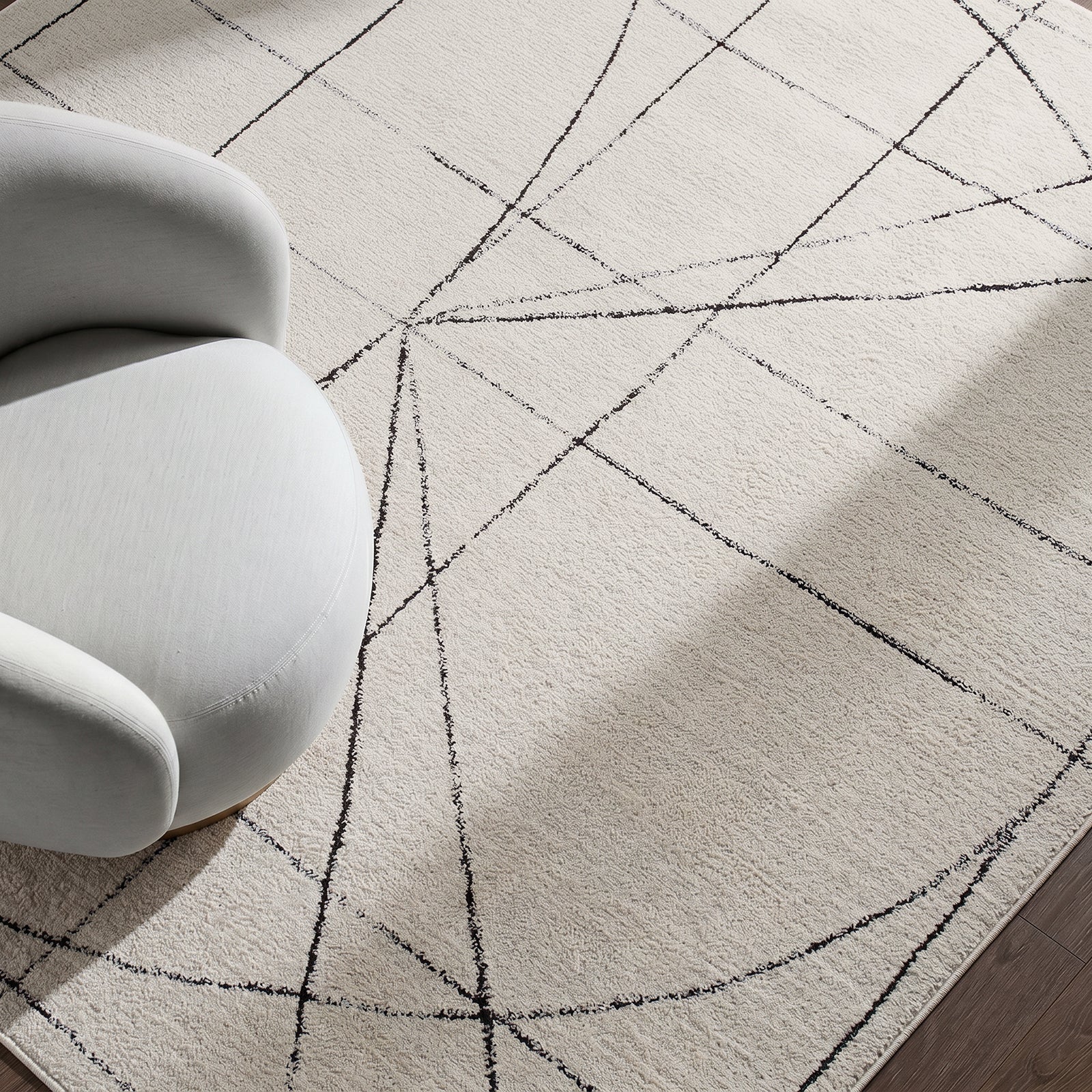 Galey Alix Architect V Modern Ivory Black Graphic High Pile Rug