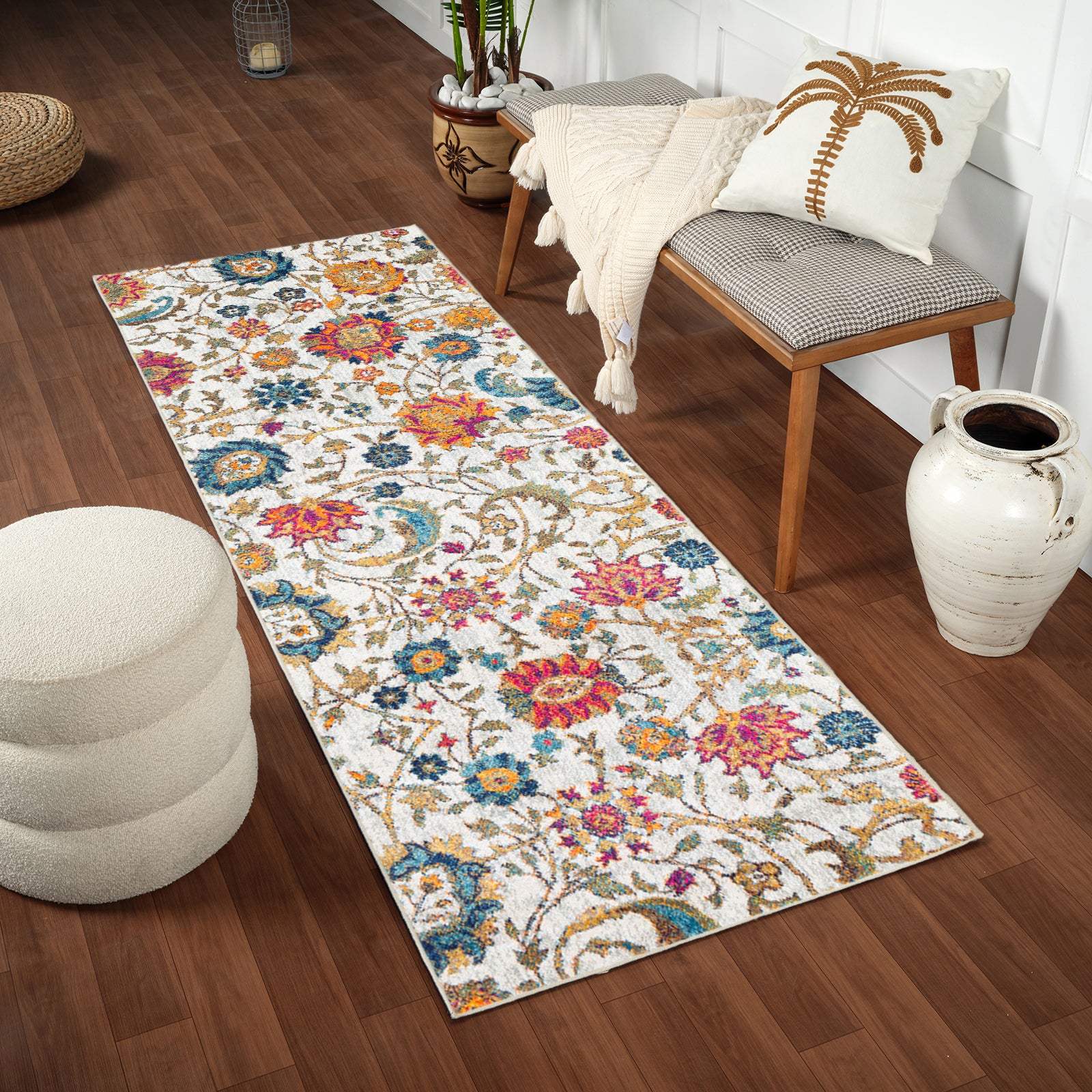 Harput Vintage Beige Blue Orange Yellow Traditional Boho Living Rug
