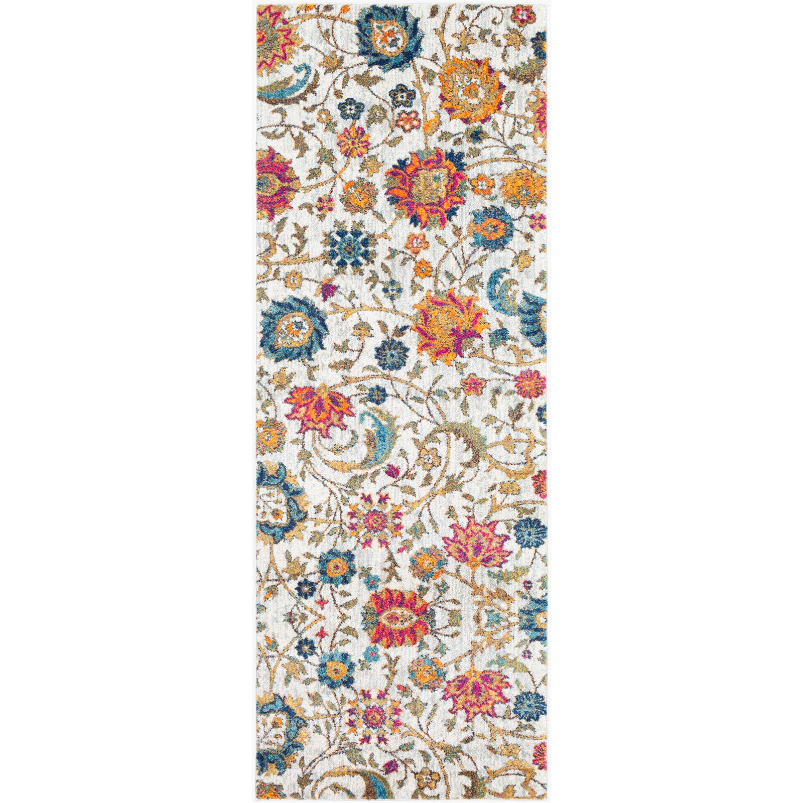 Harput Vintage Beige Blue Orange Yellow Traditional Boho Living Rug