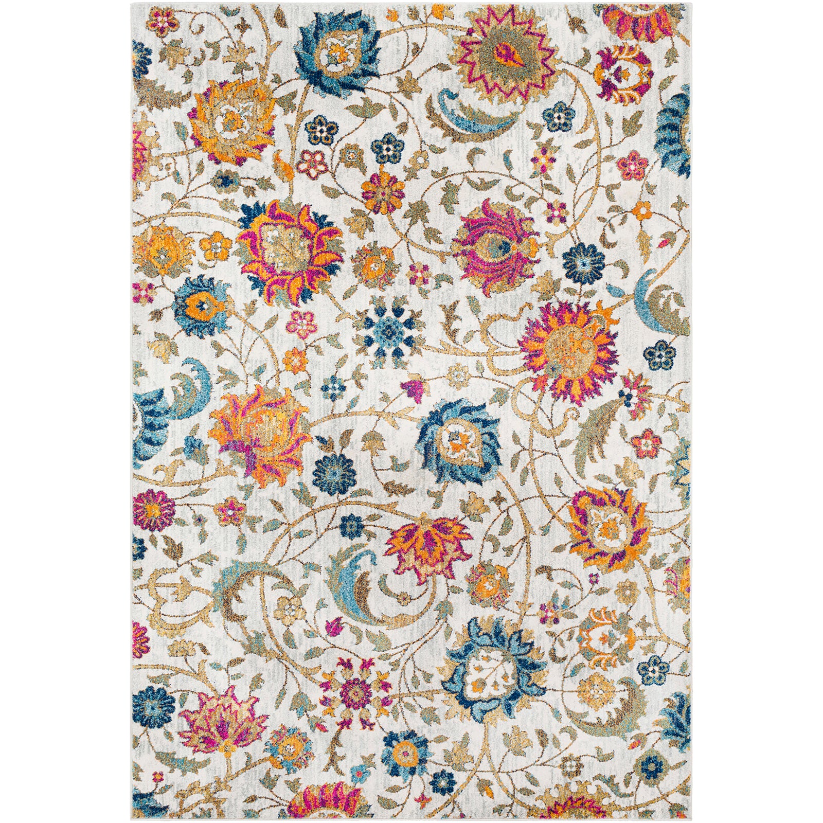 Harput Vintage Beige Blue Orange Yellow Traditional Boho Living Rug