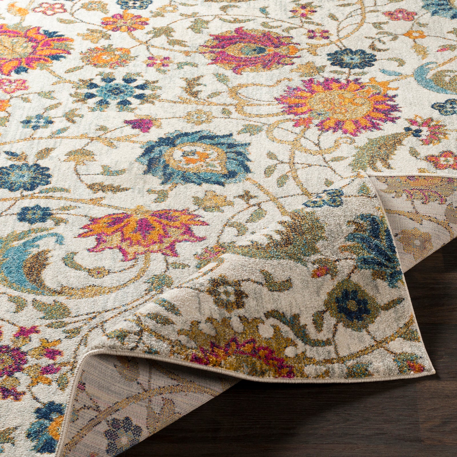 Harput Vintage Beige Blue Orange Yellow Traditional Boho Living Rug