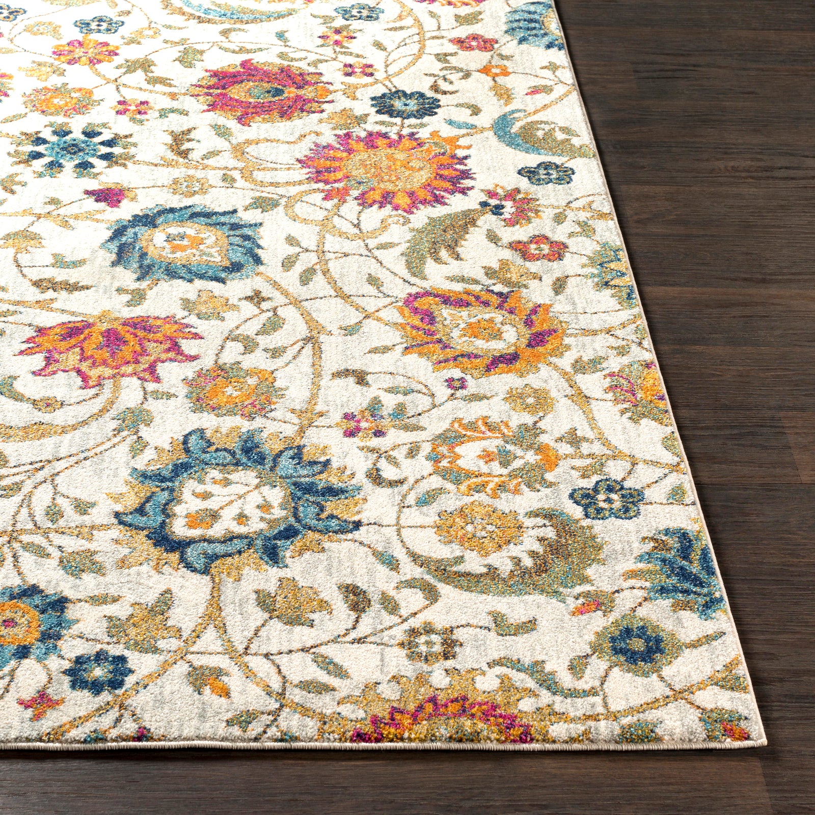 Harput Vintage Beige Blue Orange Yellow Traditional Boho Living Rug