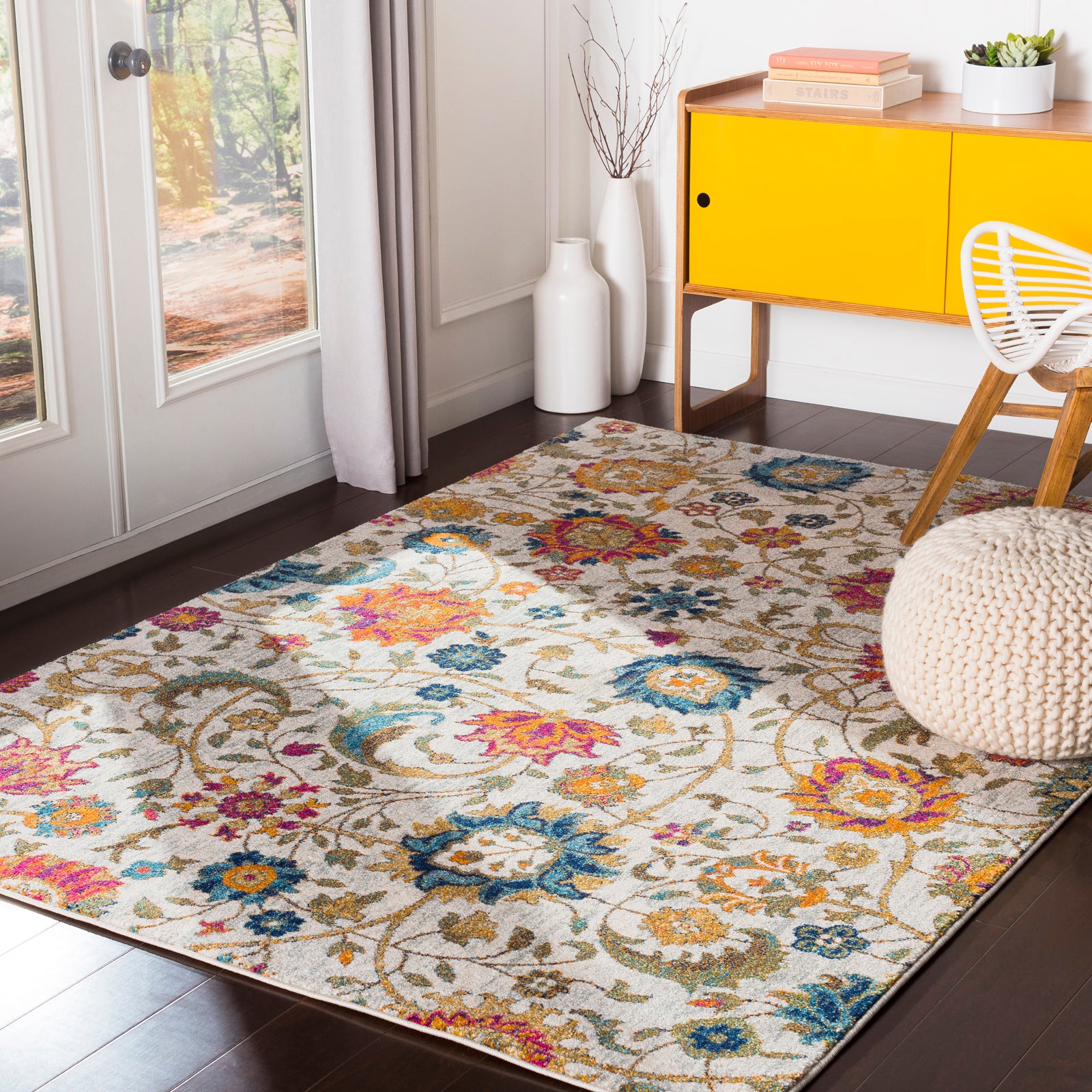 Harput Vintage Beige Blue Orange Yellow Traditional Boho Living Rug