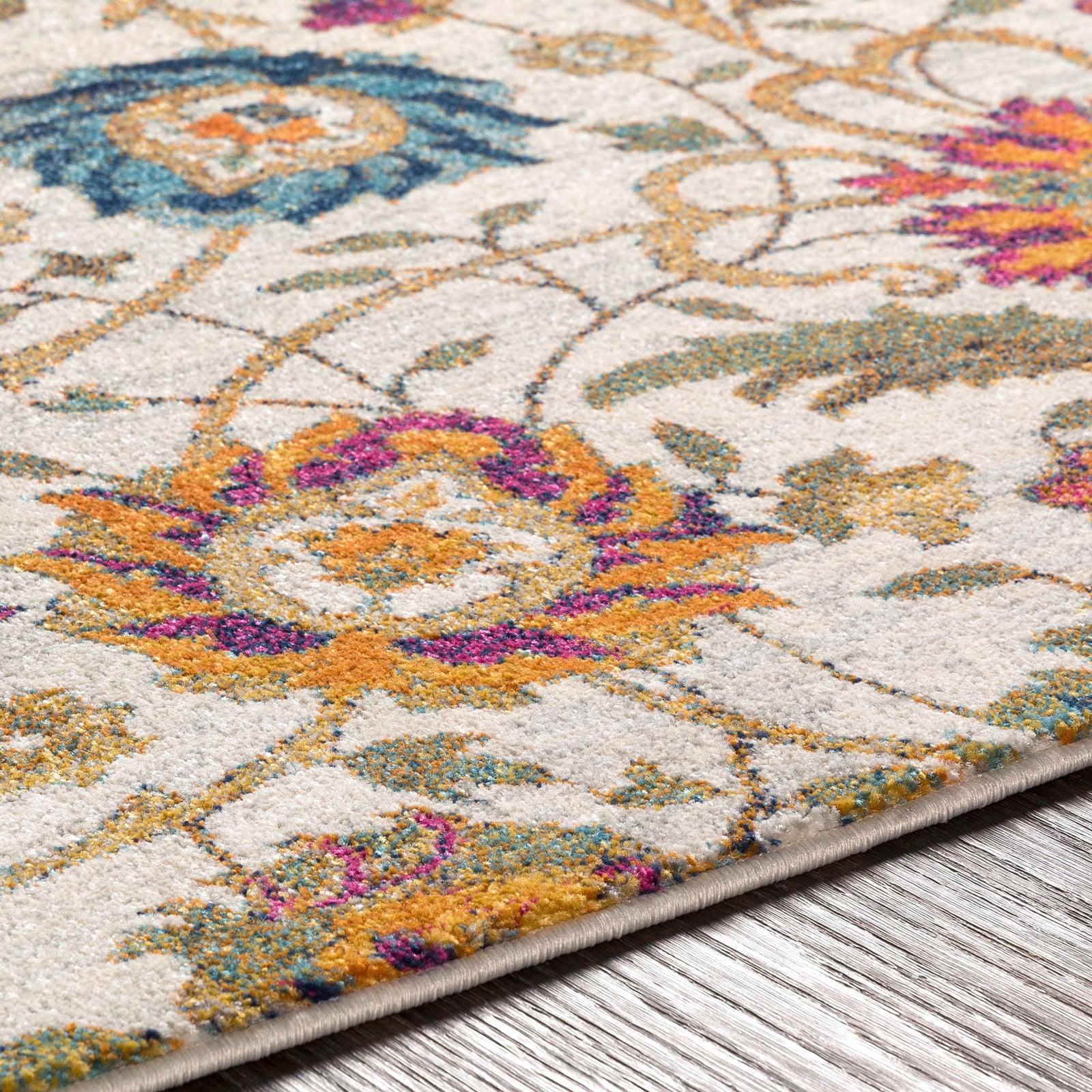 Harput Vintage Beige Blue Orange Yellow Traditional Boho Living Rug