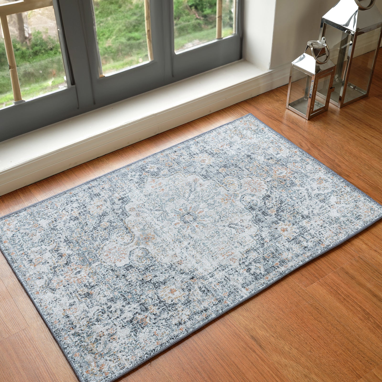 LOU Vintage Traditional Oriental Boho Blue Area Rug