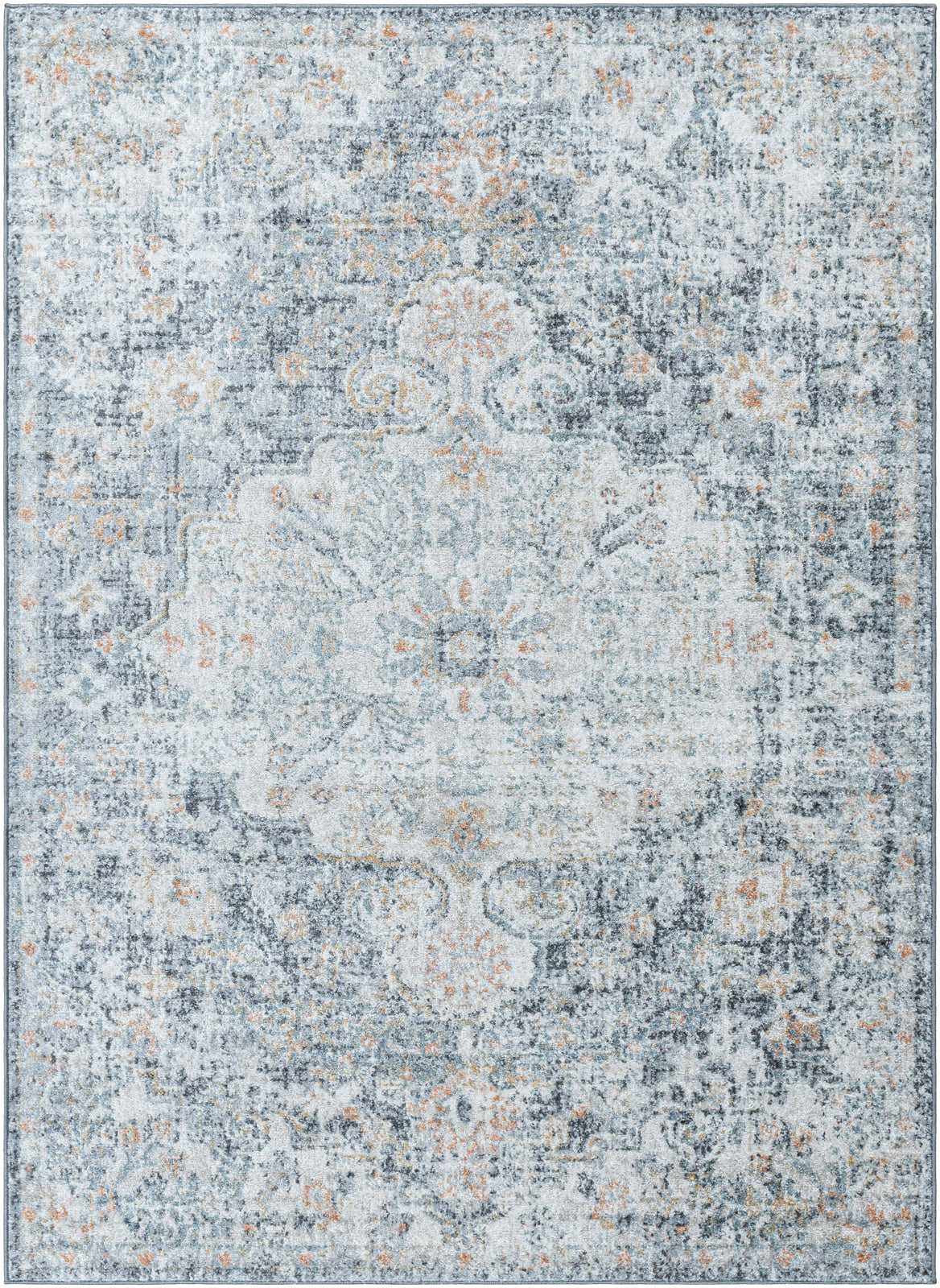LOU Vintage Traditional Oriental Boho Blue Area Rug