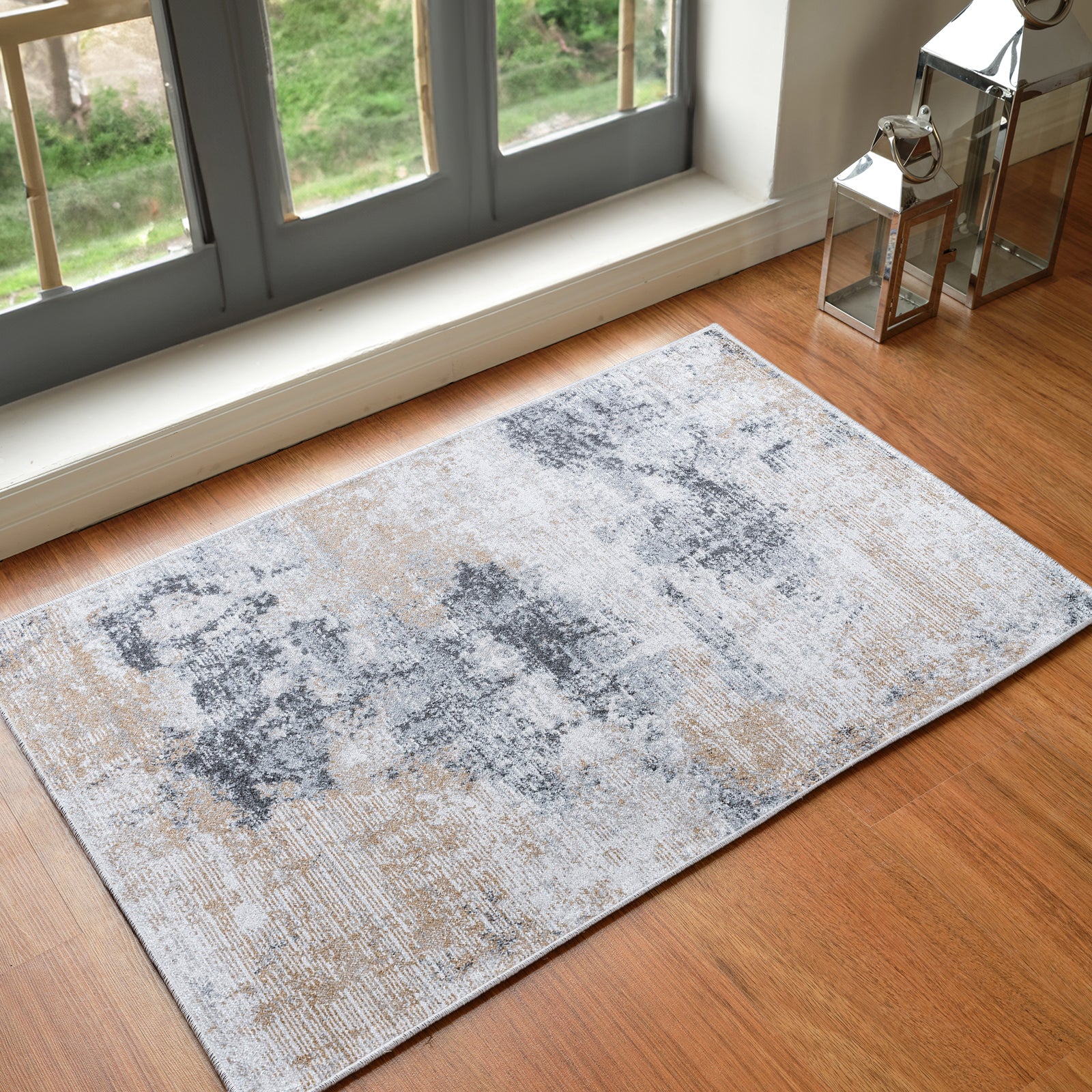 EDITH Abstract Modern Marble Charcoal/Amber Area Rug