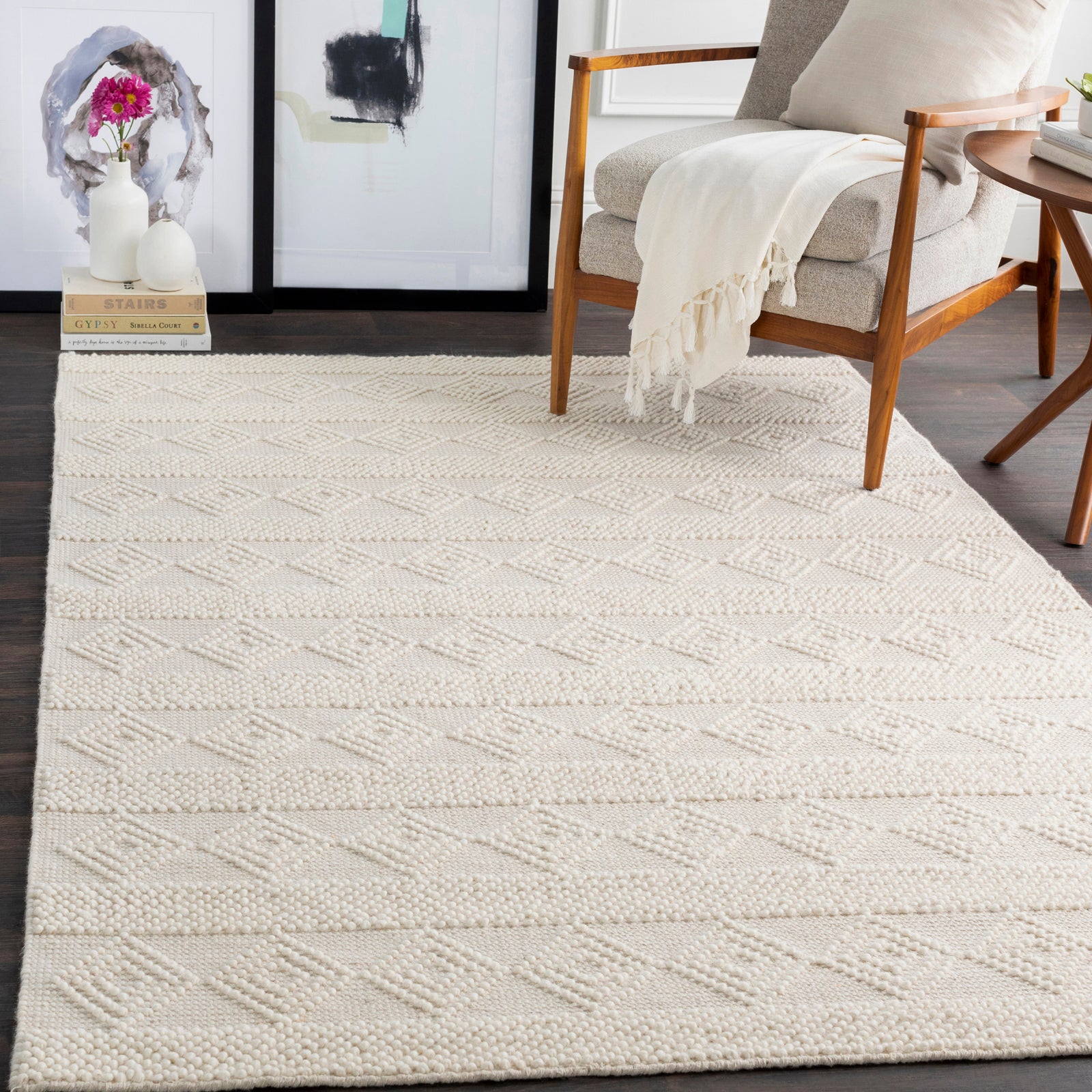 TARINI Hand-Woven Cottage Wool White Runner Rug