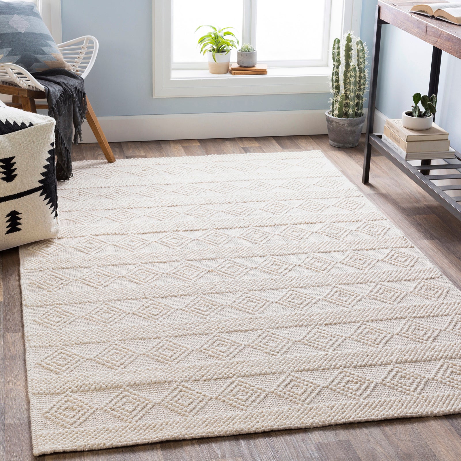 TARINI Hand-Woven Cottage Wool White Runner Rug
