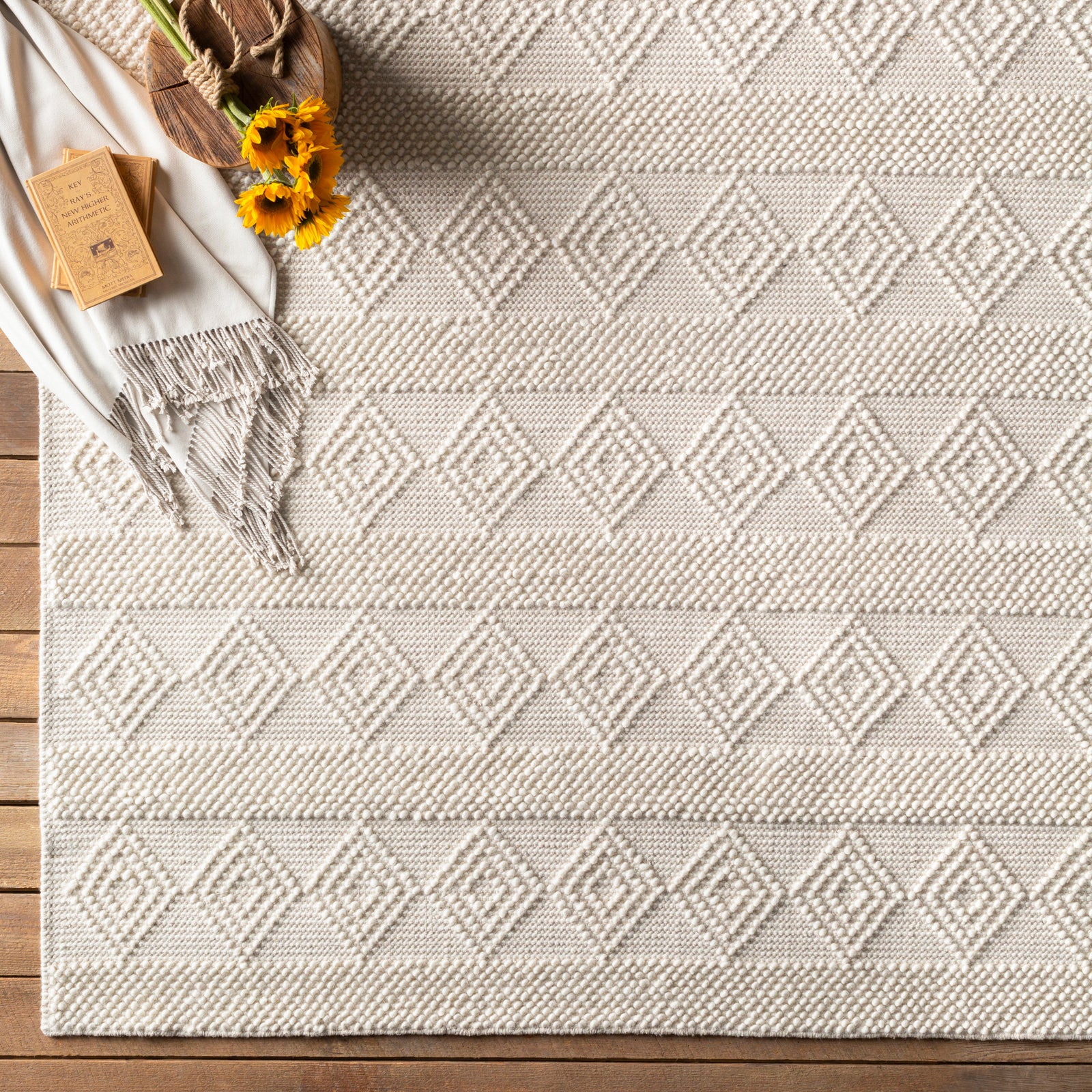 TARINI Hand-Woven Cottage Wool White Runner Rug