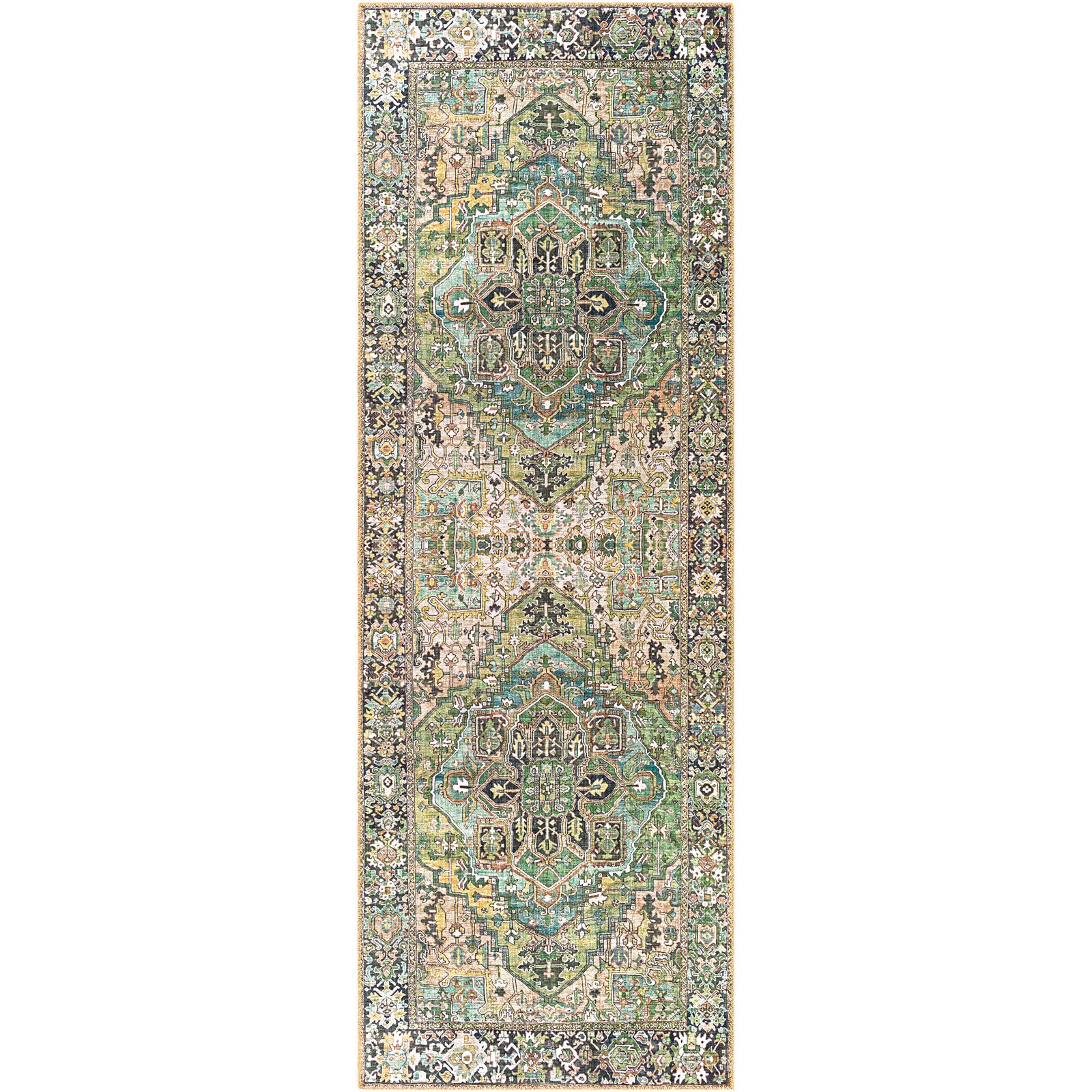 VIORRICA Vintage Oriental Boho Dark Green Runner Rug
