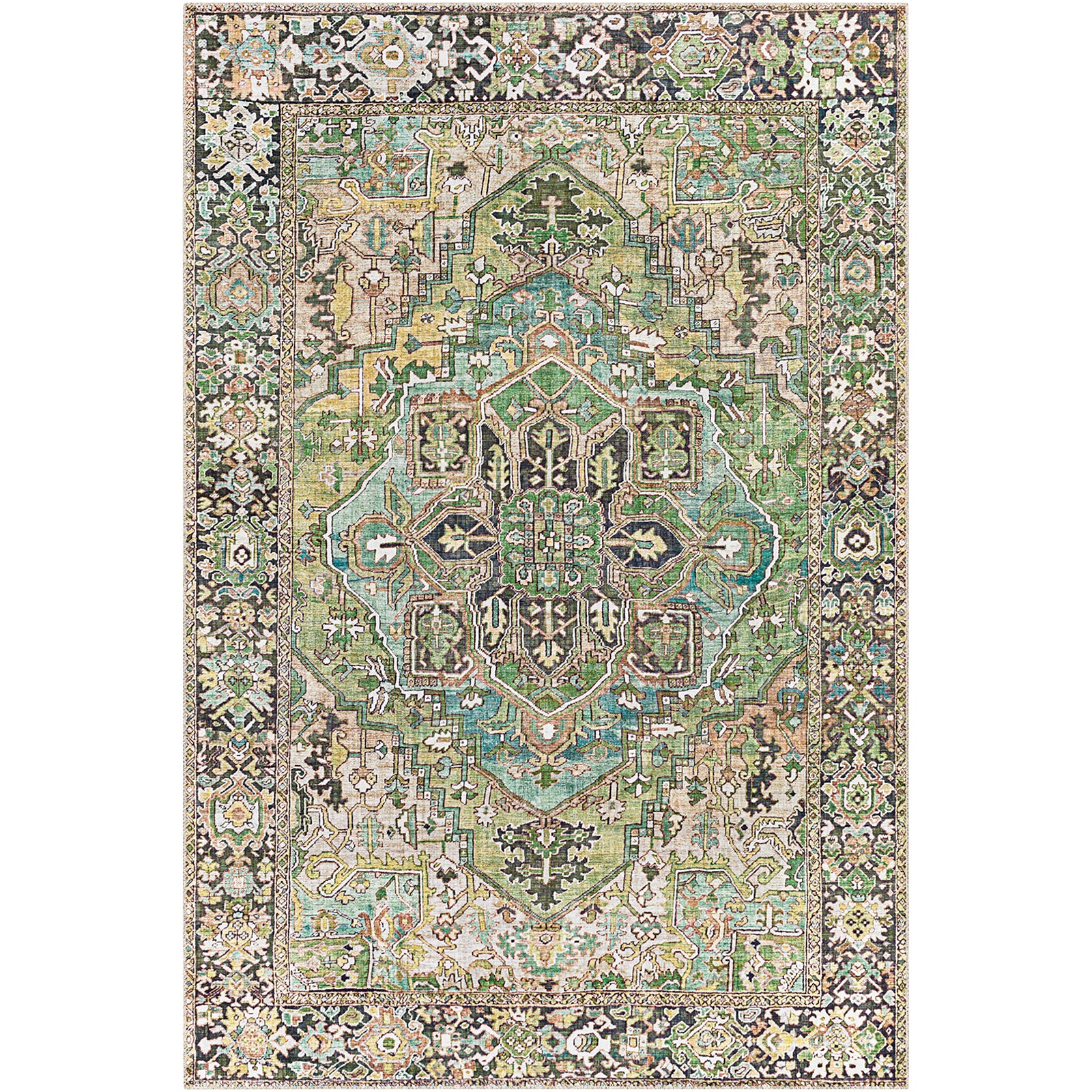 VIORRICA Vintage Oriental Boho Dark Green Runner Rug