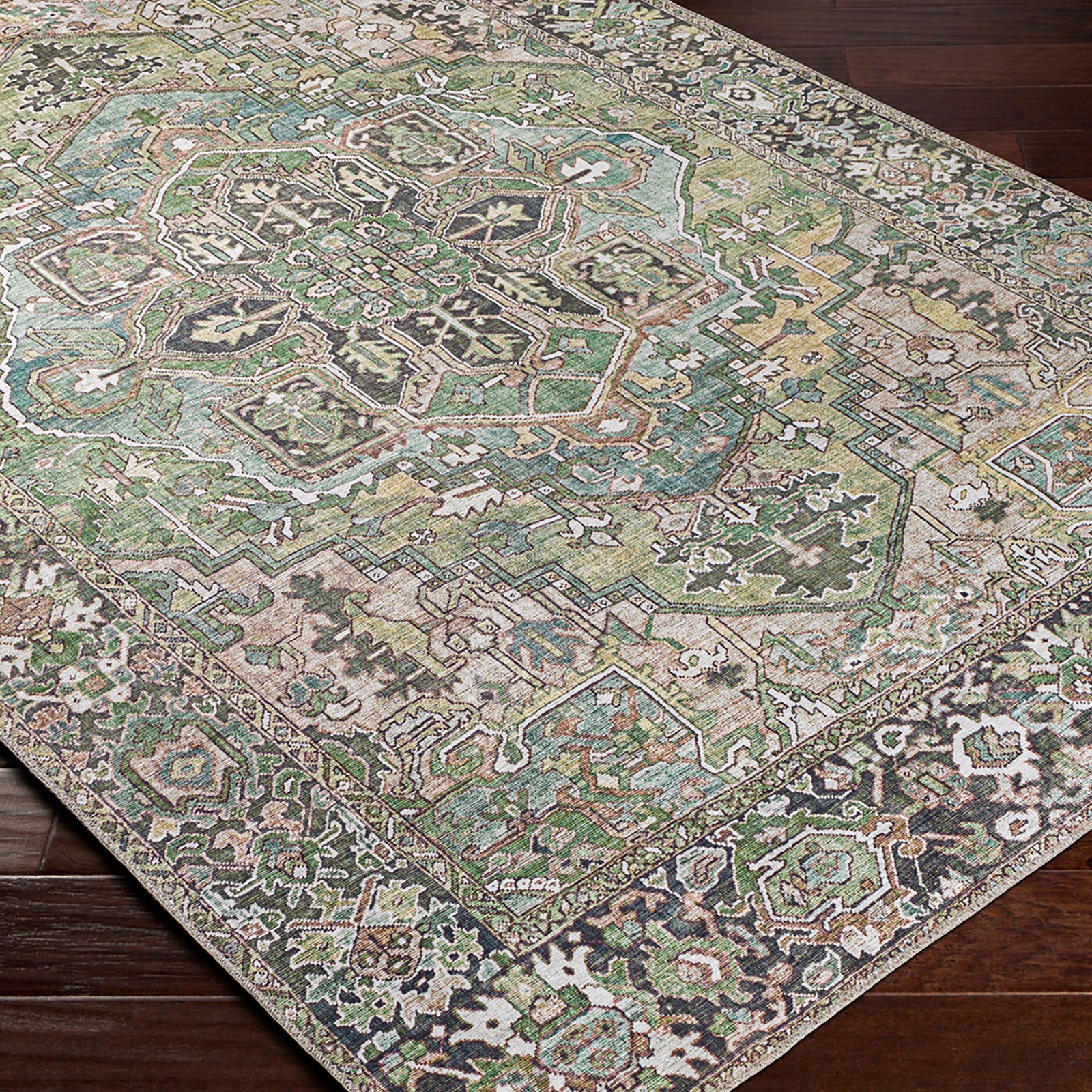 VIORRICA Vintage Oriental Boho Dark Green Runner Rug