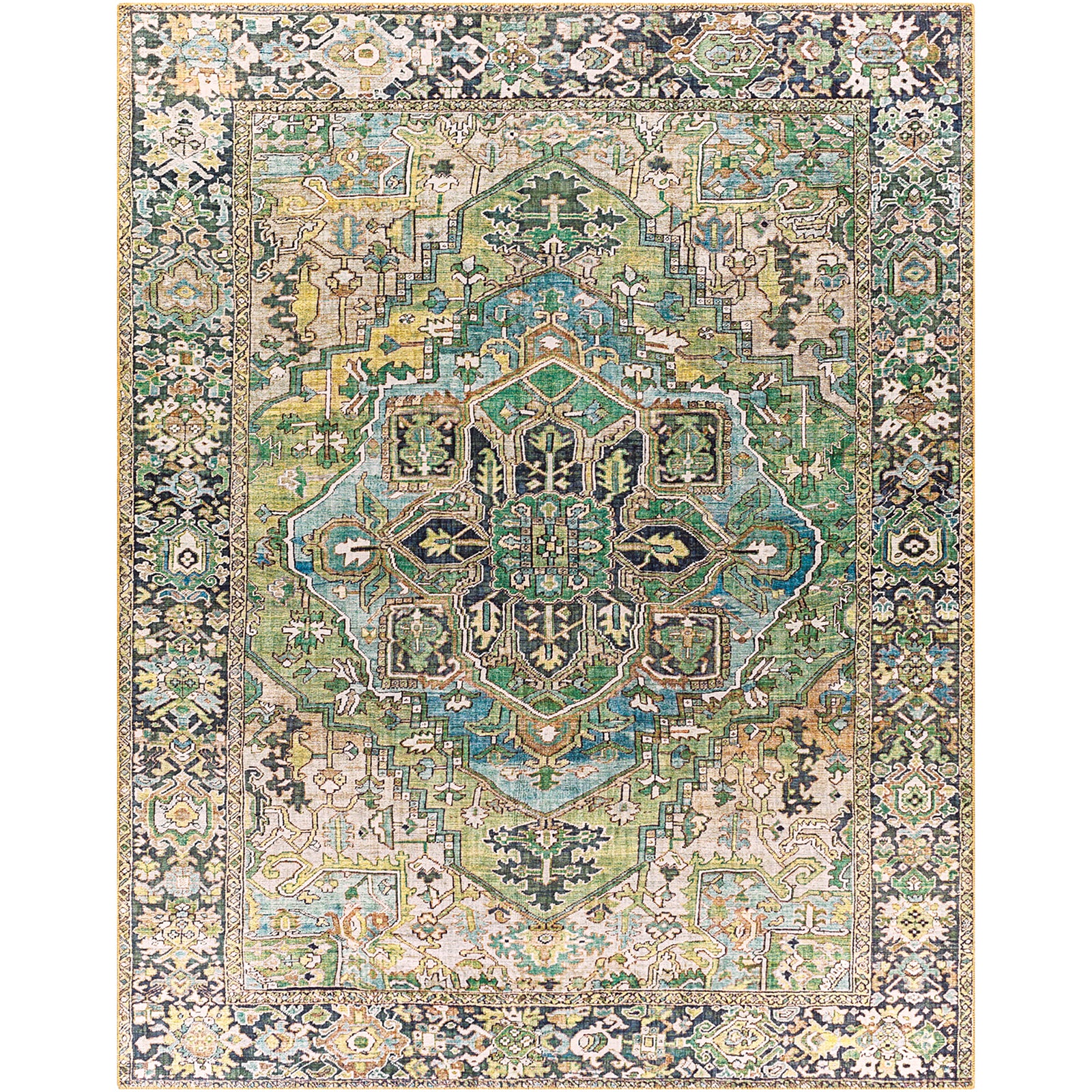 VIORRICA Vintage Oriental Boho Dark Green Runner Rug