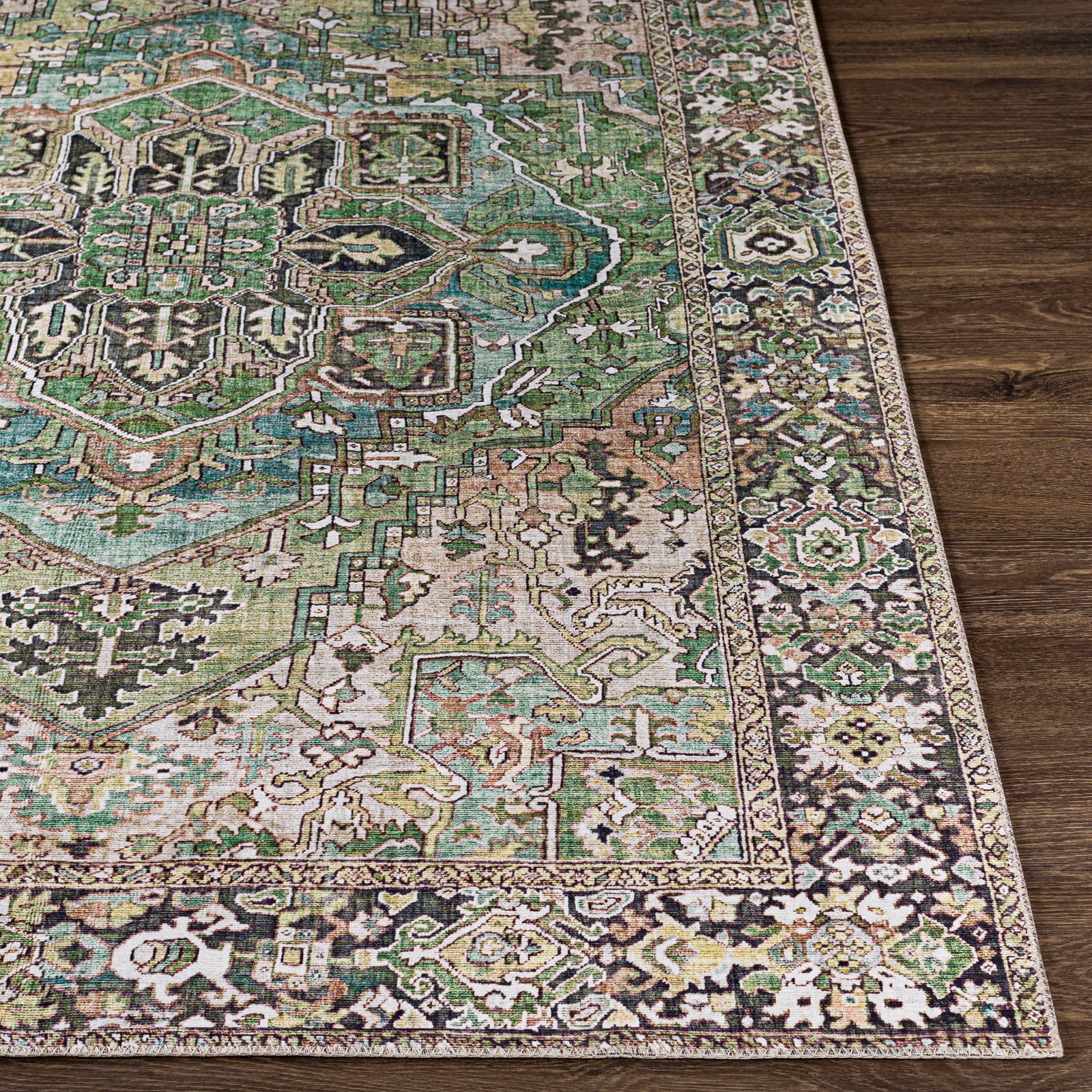 VIORRICA Vintage Oriental Boho Dark Green Runner Rug