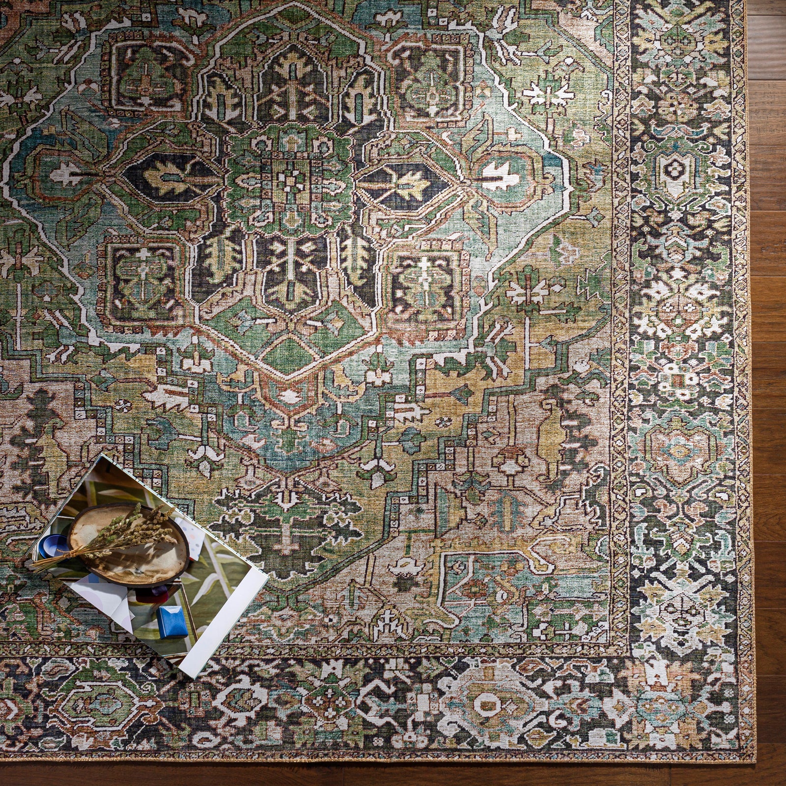 VIORRICA Vintage Oriental Boho Dark Green Runner Rug