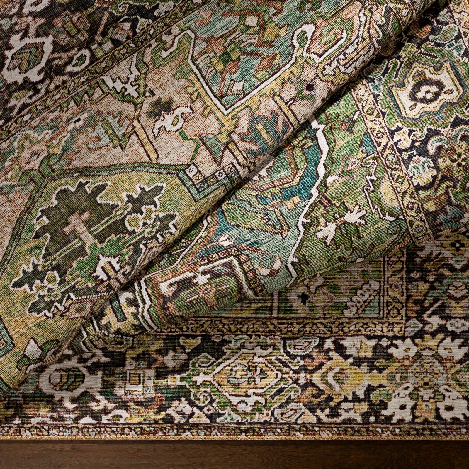 VIORRICA Vintage Oriental Boho Dark Green Runner Rug