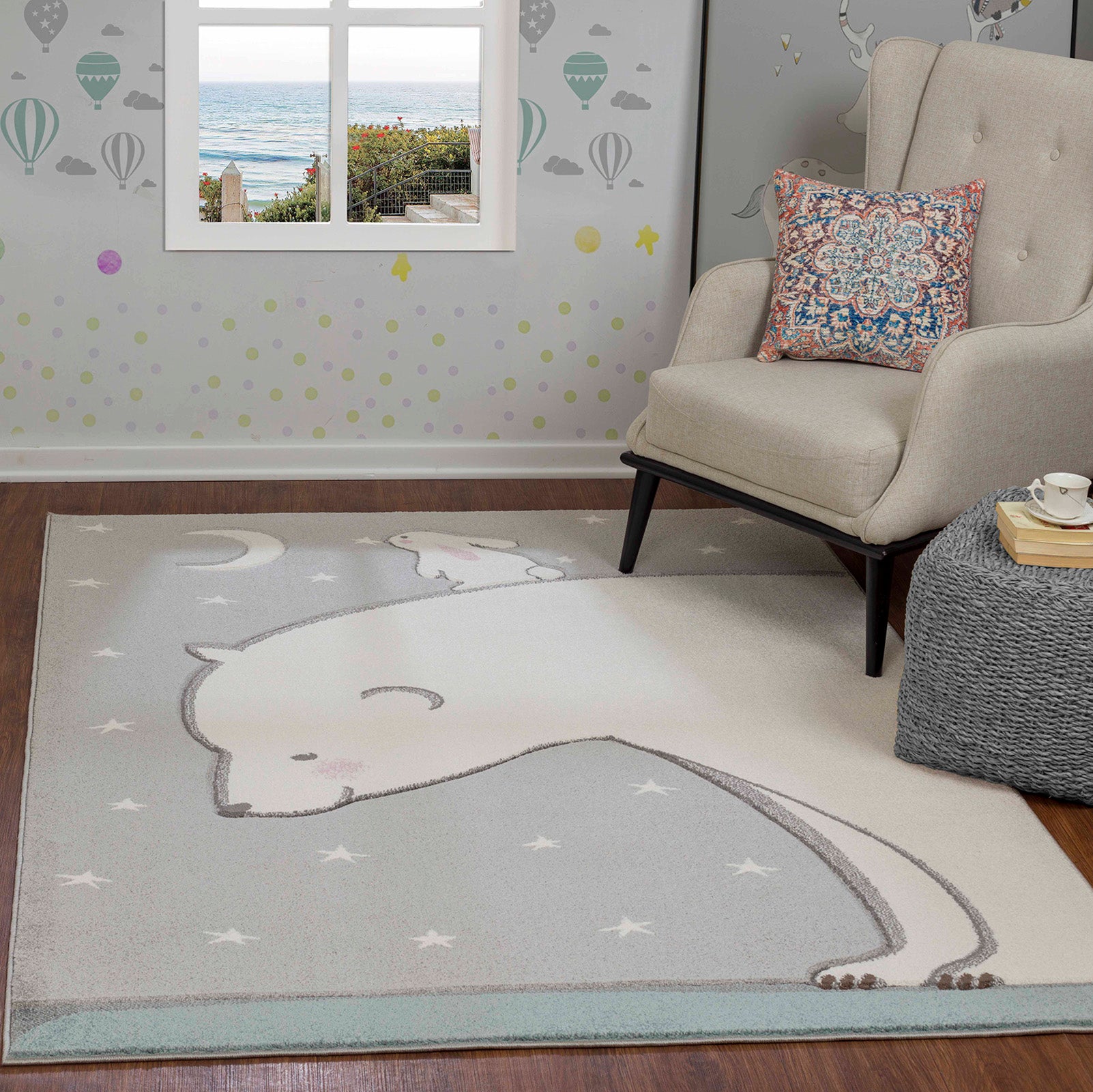 YOSEF Kids Rug I Baby Bedroom Rug I White, Grey – Surya BV, image size:1602x1600