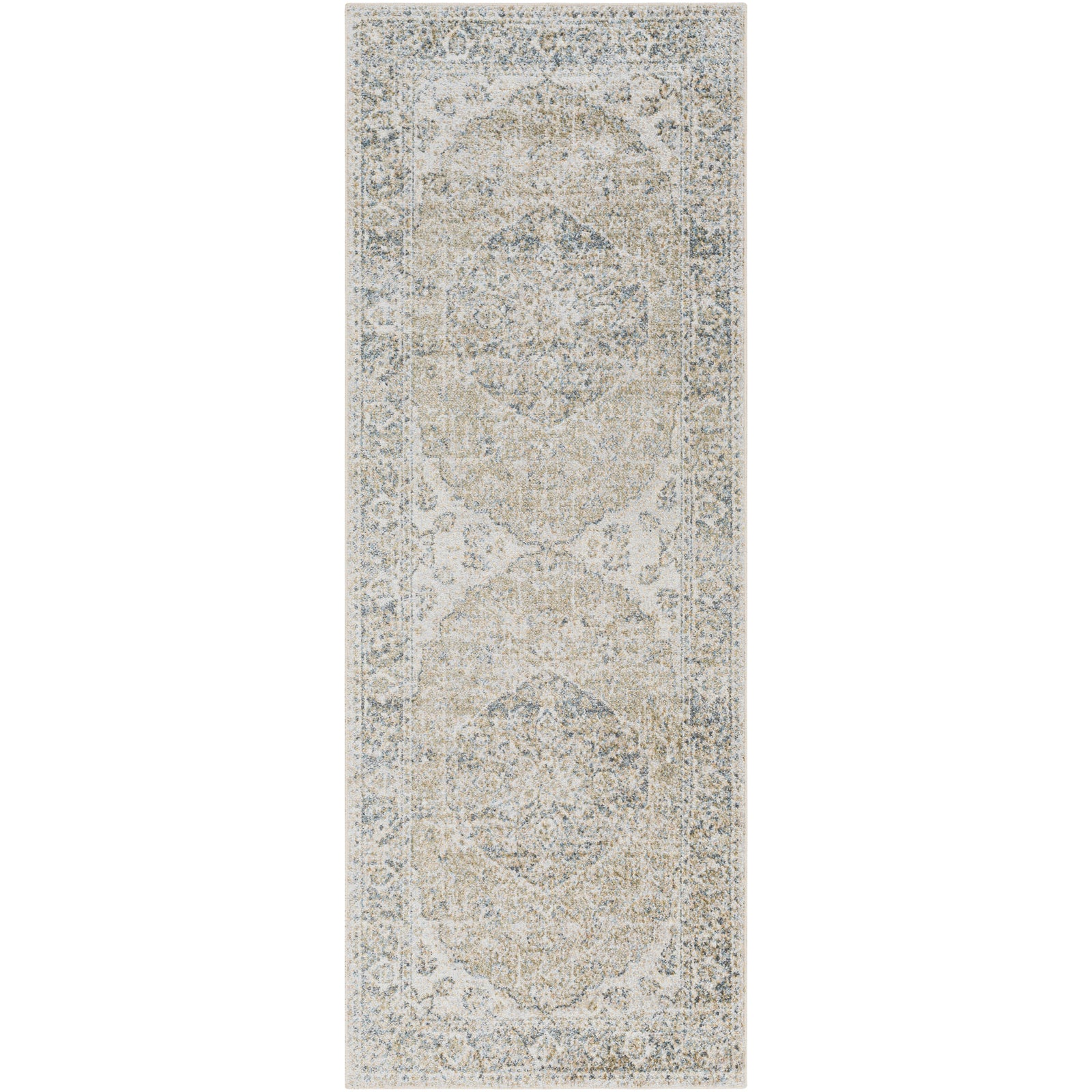 Machine Washable Traditionnal Boho Olive/Dark Blue Rug