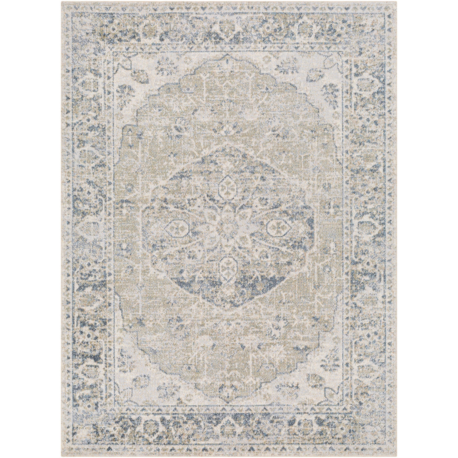 Machine Washable Traditionnal Boho Olive/Dark Blue Rug