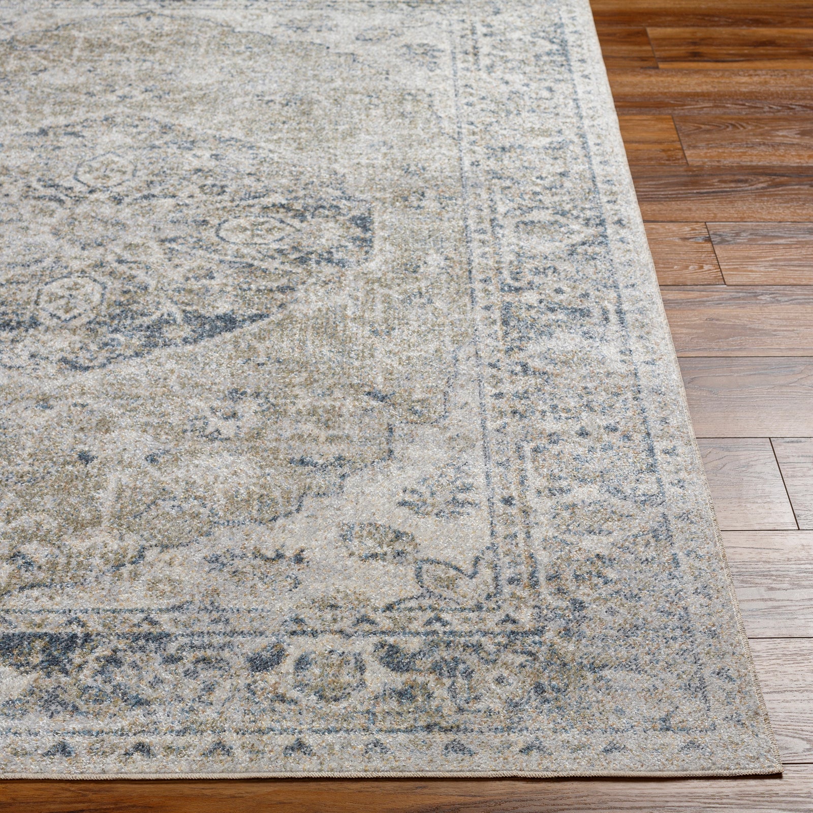 Machine Washable Traditionnal Boho Olive/Dark Blue Rug