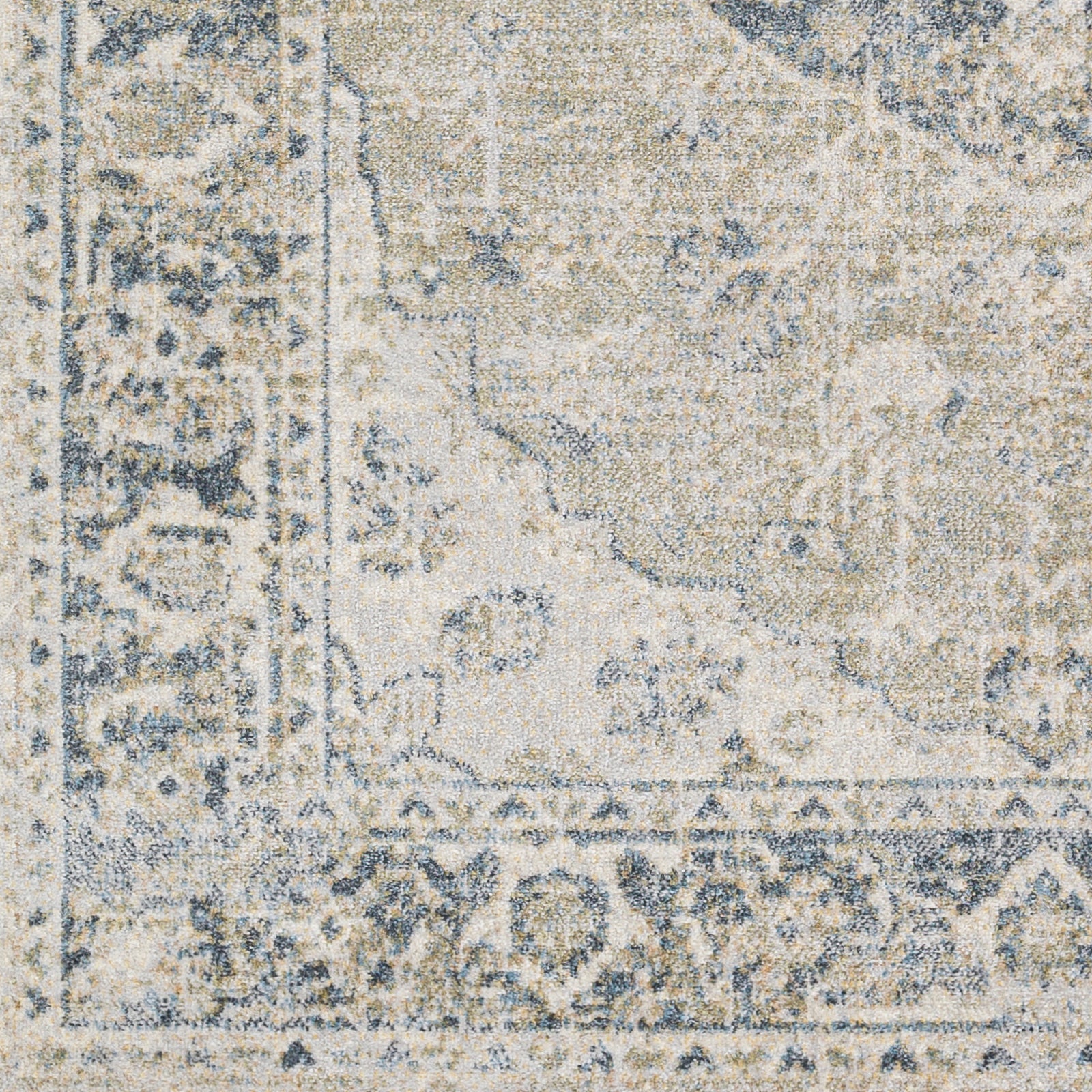 Machine Washable Traditionnal Boho Olive/Dark Blue Rug