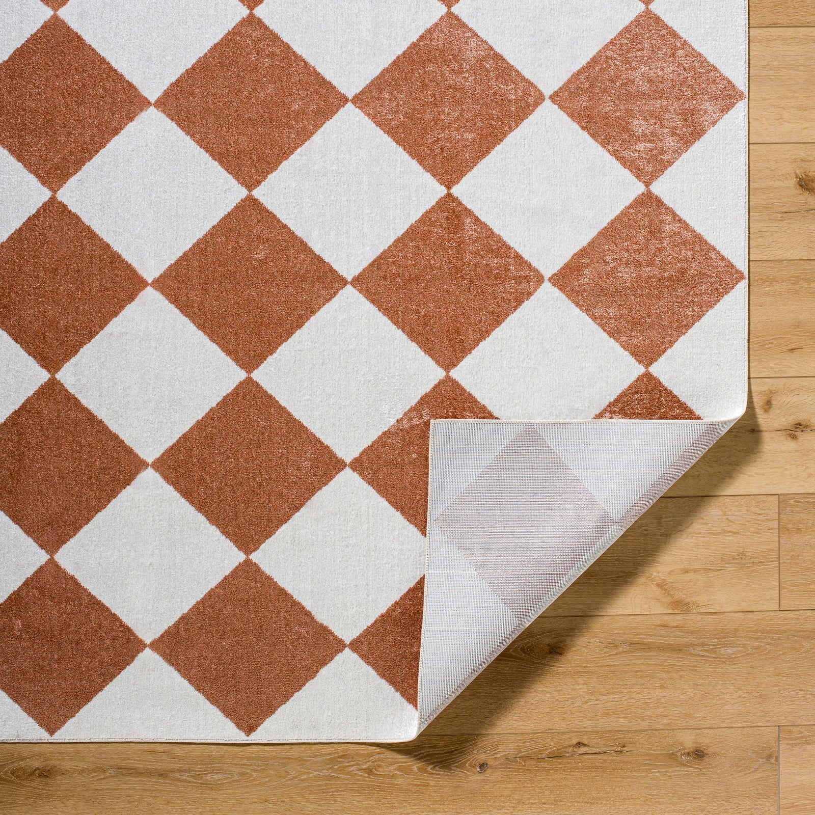 GHISLAINE Machine Washable Modern Boho Diamond Rust Area Rug