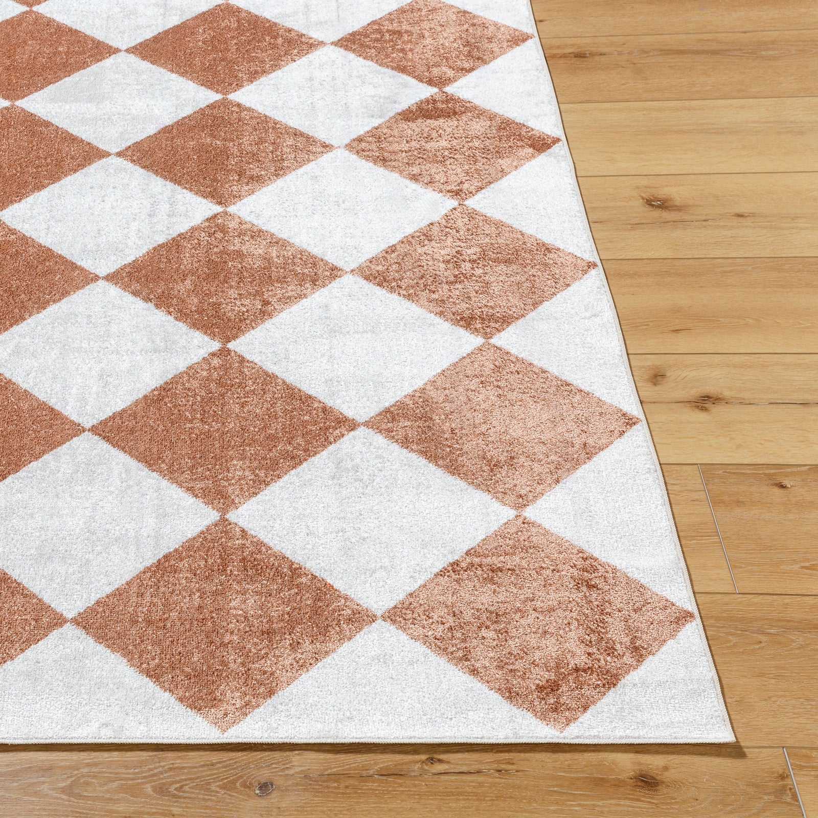 GHISLAINE Machine Washable Modern Boho Diamond Rust Area Rug
