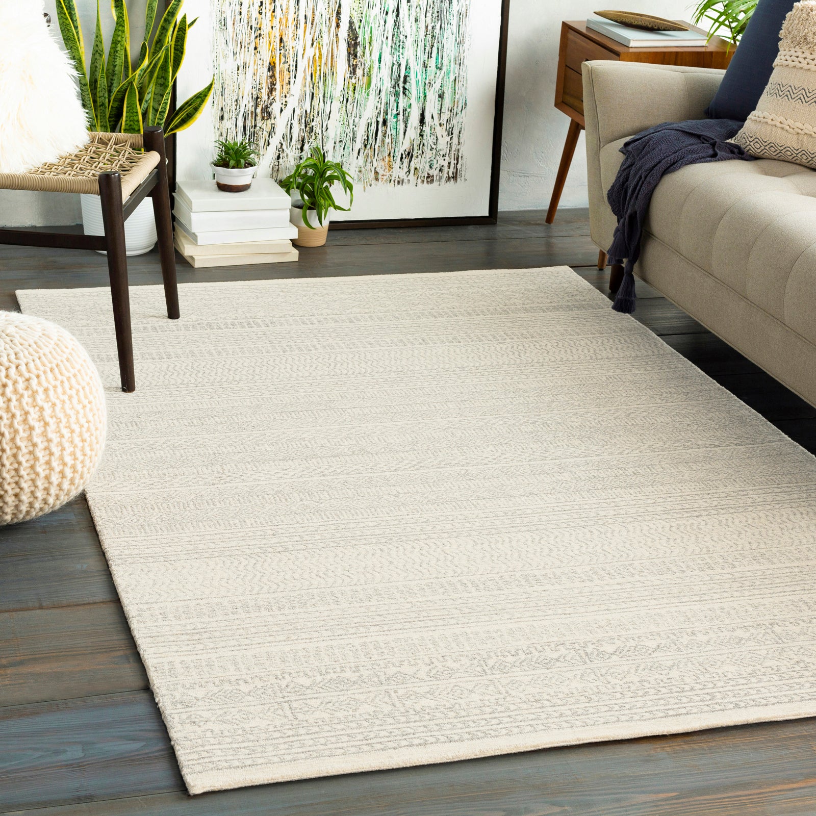 VANIYA Hand-Tufted Global Wool Grey Area Rug