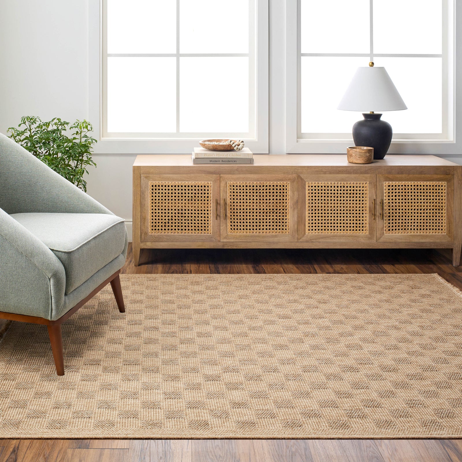 TORI In- /Outdoor Jute-Look Checkered Area Rug