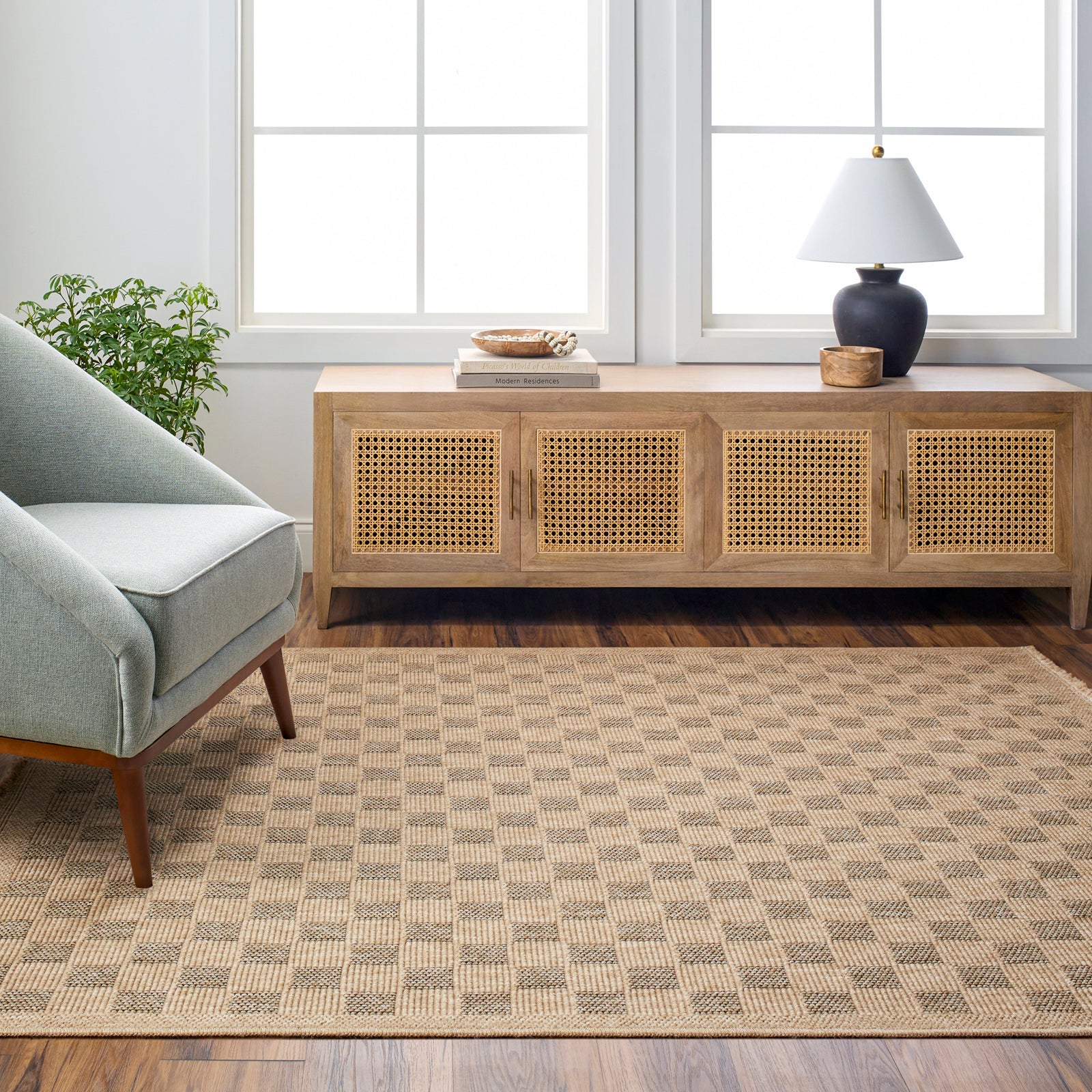 TORI In- /Outdoor Jute-Look Checkered Area Rug