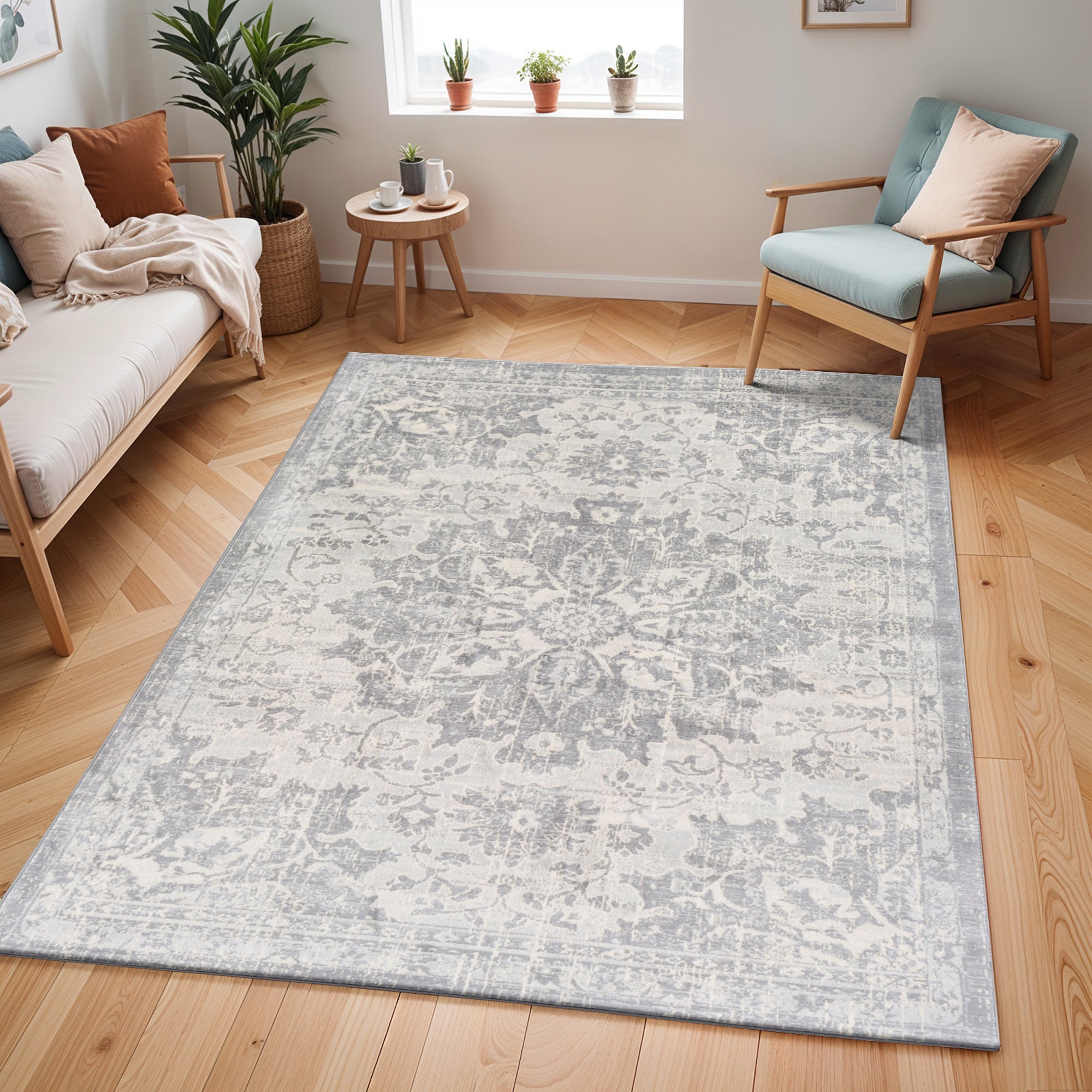 SAGE Vintage Traditional Oriental Boho Medium Grey Area Rug