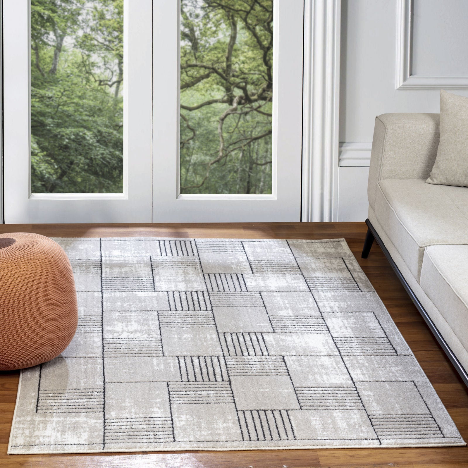 IVY Scandi Modern White/Grey Area Rug