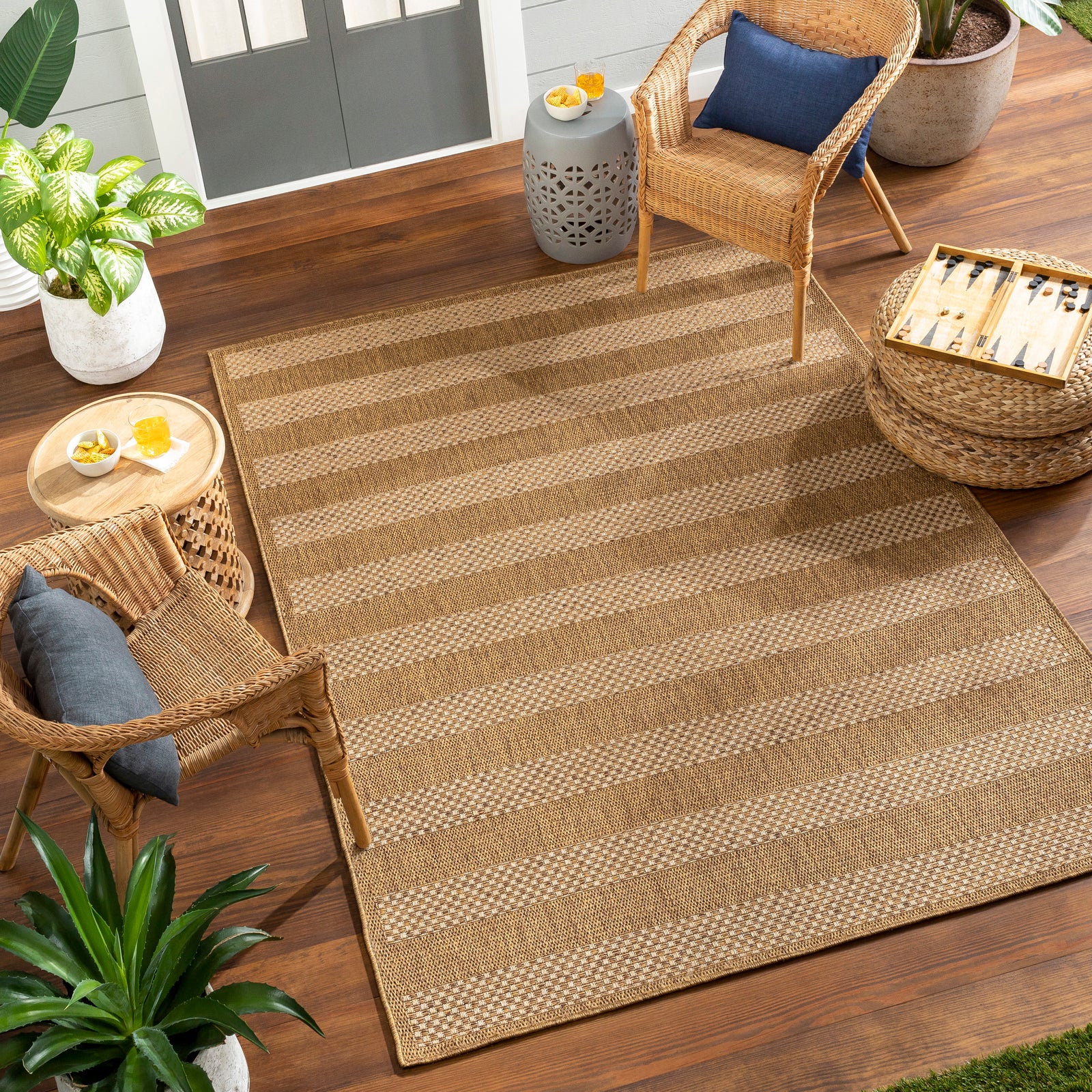 BAHATI In- /Outdoor Jute-Look Striped Area Rug