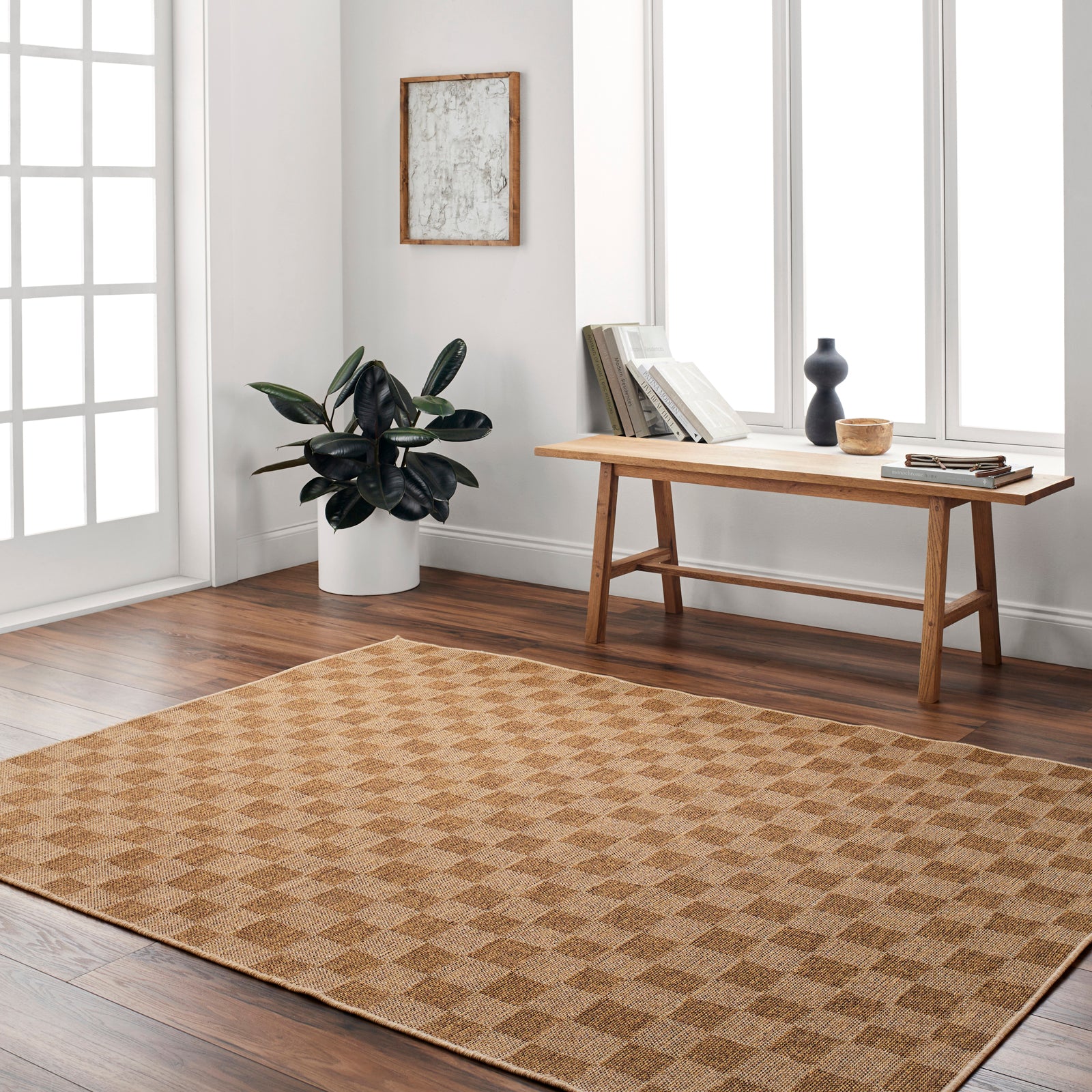 SIDDHI In- /Outdoor Jute-Look Checkered Area Rug
