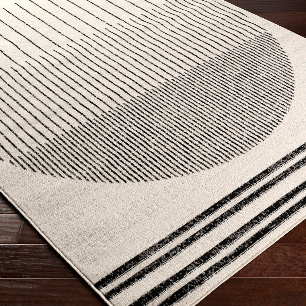 Pisa Geometric Black Grey Ivory Modern Living Dining Bedroom Rug